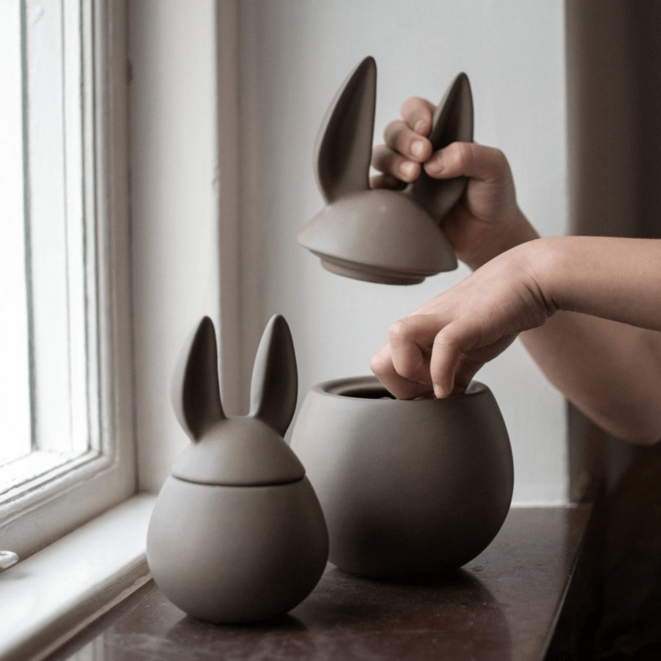 Eating Rabbit Schale mit Deckel - dust