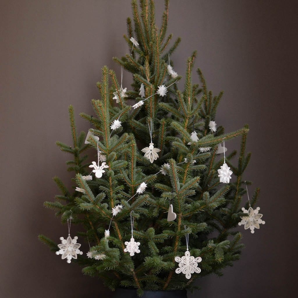 Papiergirlande Flake Schneeflocken - weiß