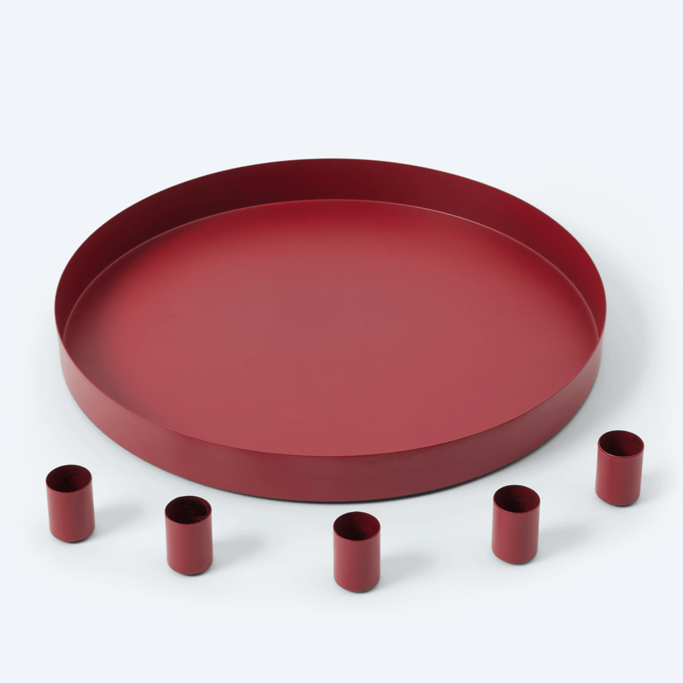 Kerzentablett aus Metall 30cm mit 5 magnetischen Kerzenhaltern rot