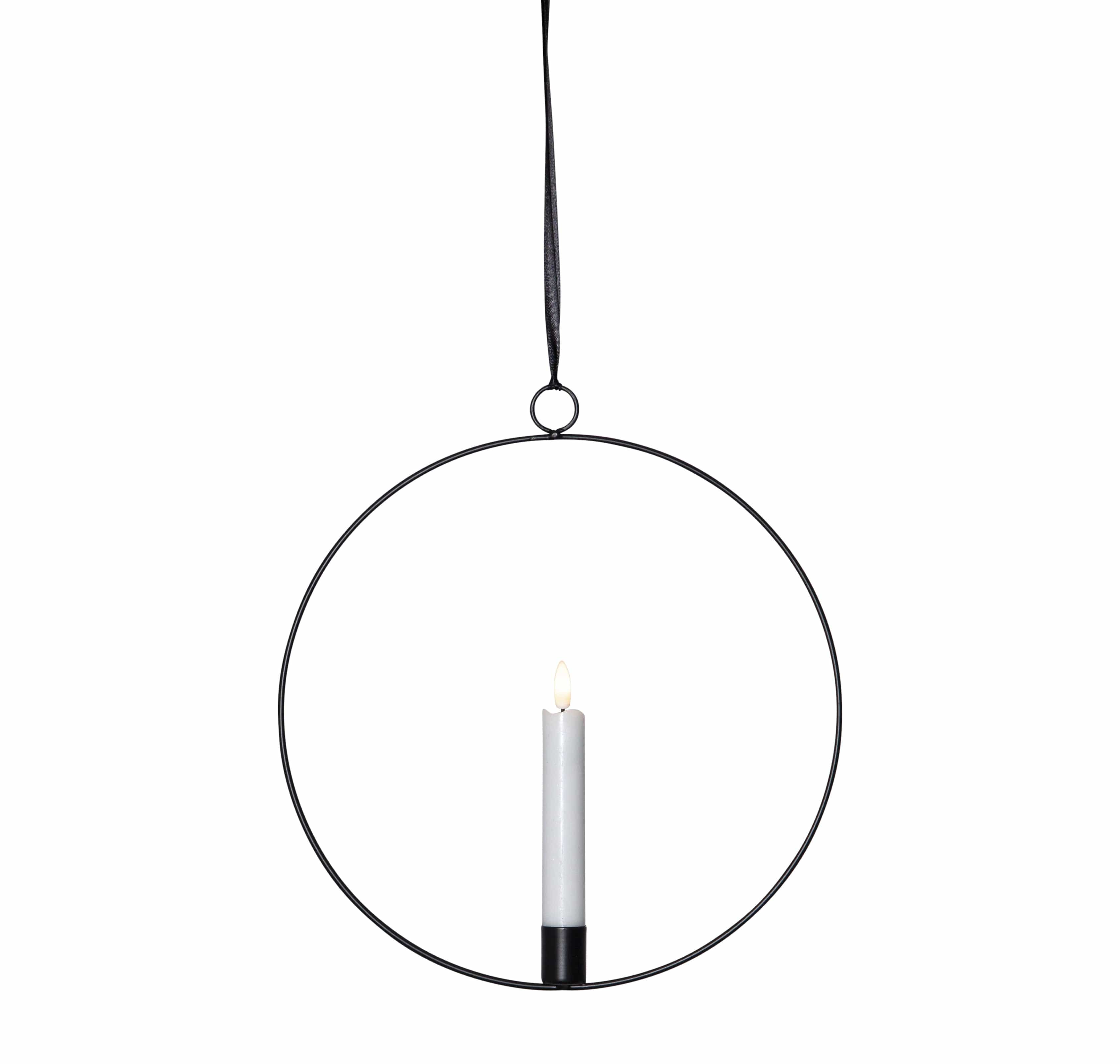 Metallring / Hoop 28cm mit LED Kerze - schwarz