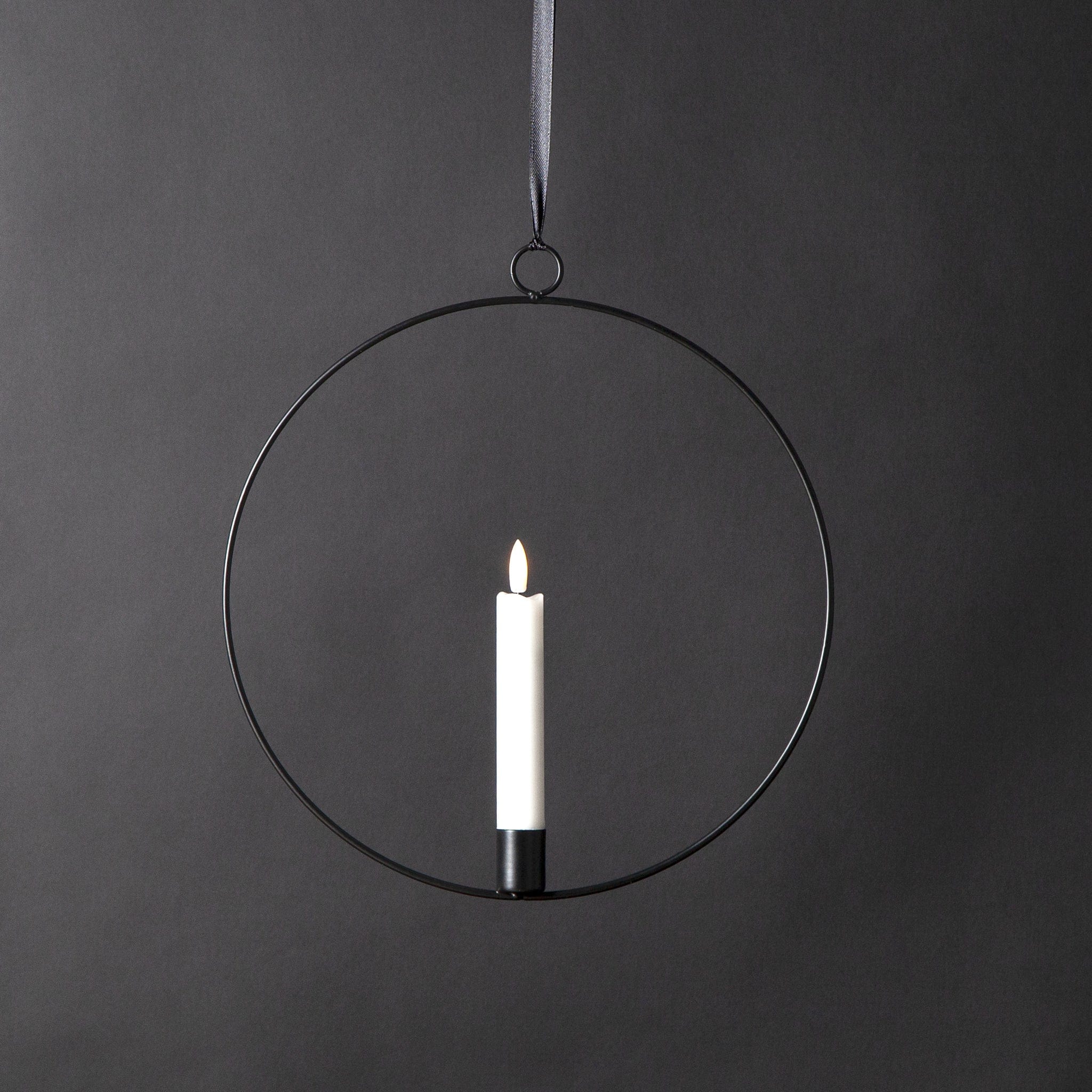 Metallring / Hoop 28cm mit LED Kerze - schwarz