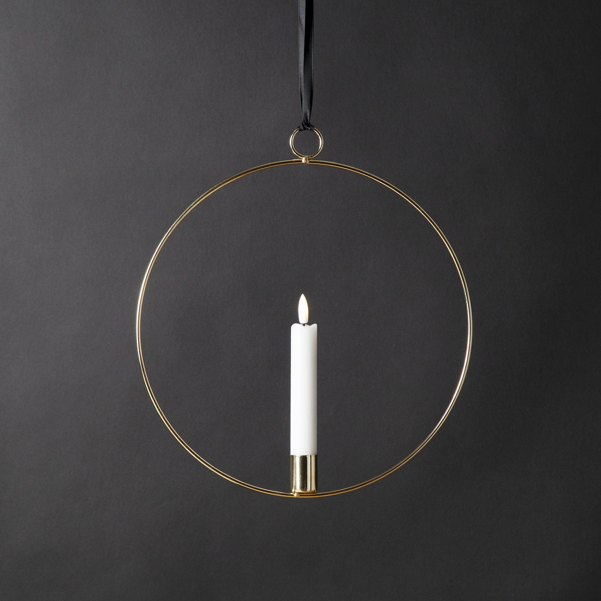 Metallring / Hoop 28cm mit LED Kerze - gold