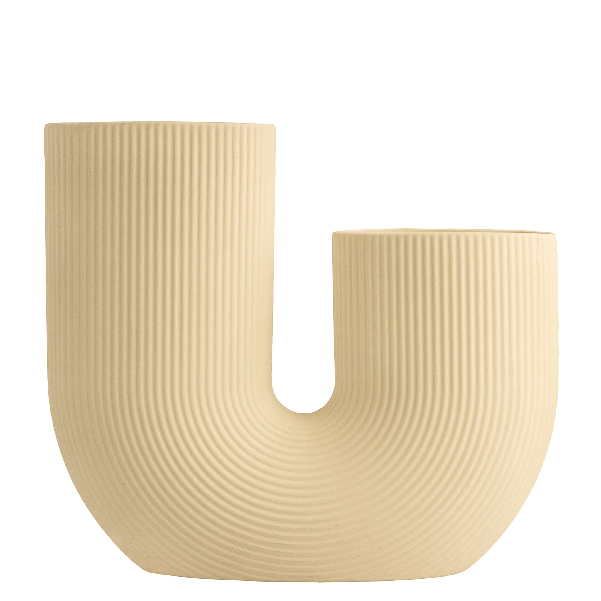 Vase Stravalla in Beige mit Rillen geschwungen zwei Öffnungen Skandi Design Storefactory