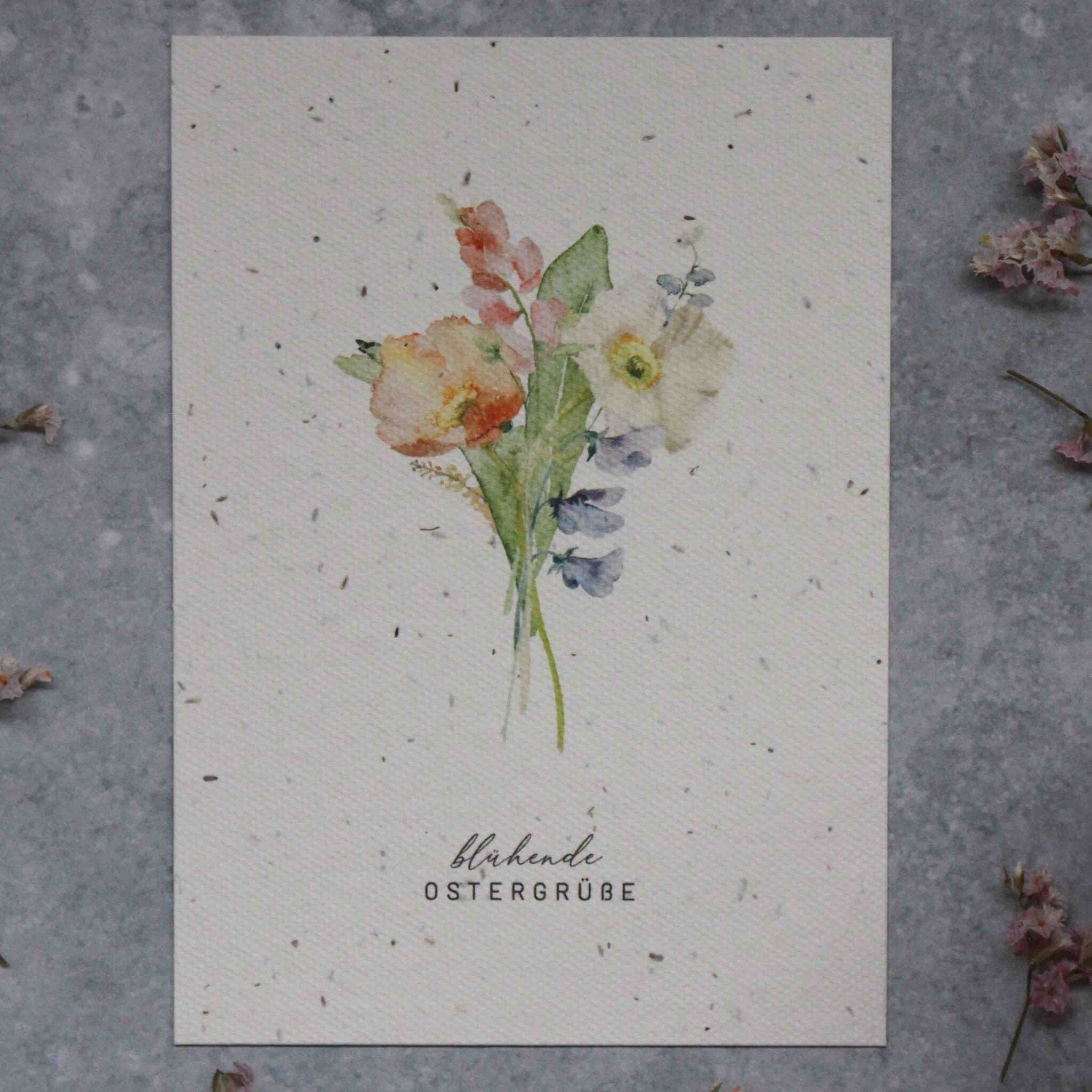 Grußkarte aus Saatpapier blühende Ostergrüße