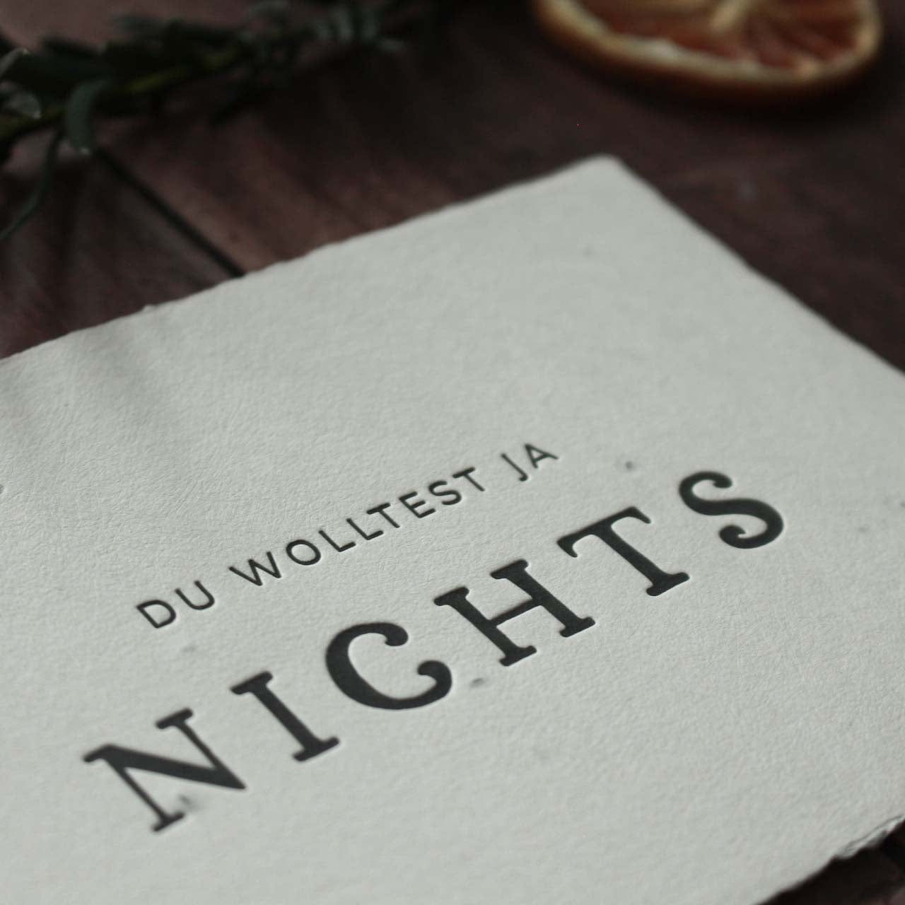 Grußkarte aus Saatpapier Du wollest ja nichts