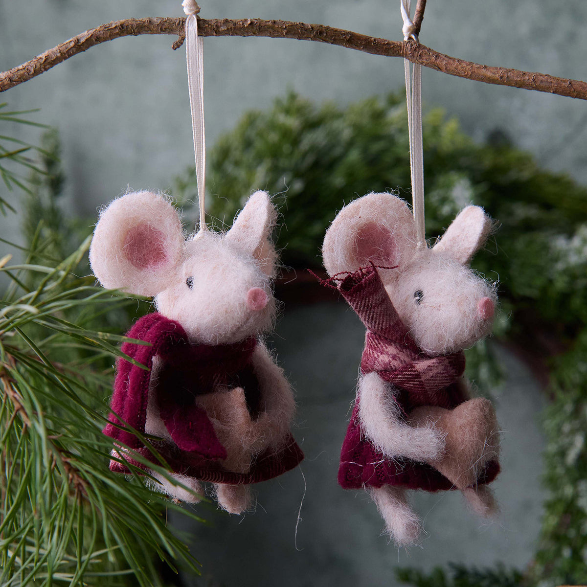 Filzanhänger Weihnachtsmäuse 2er Set - burgundy