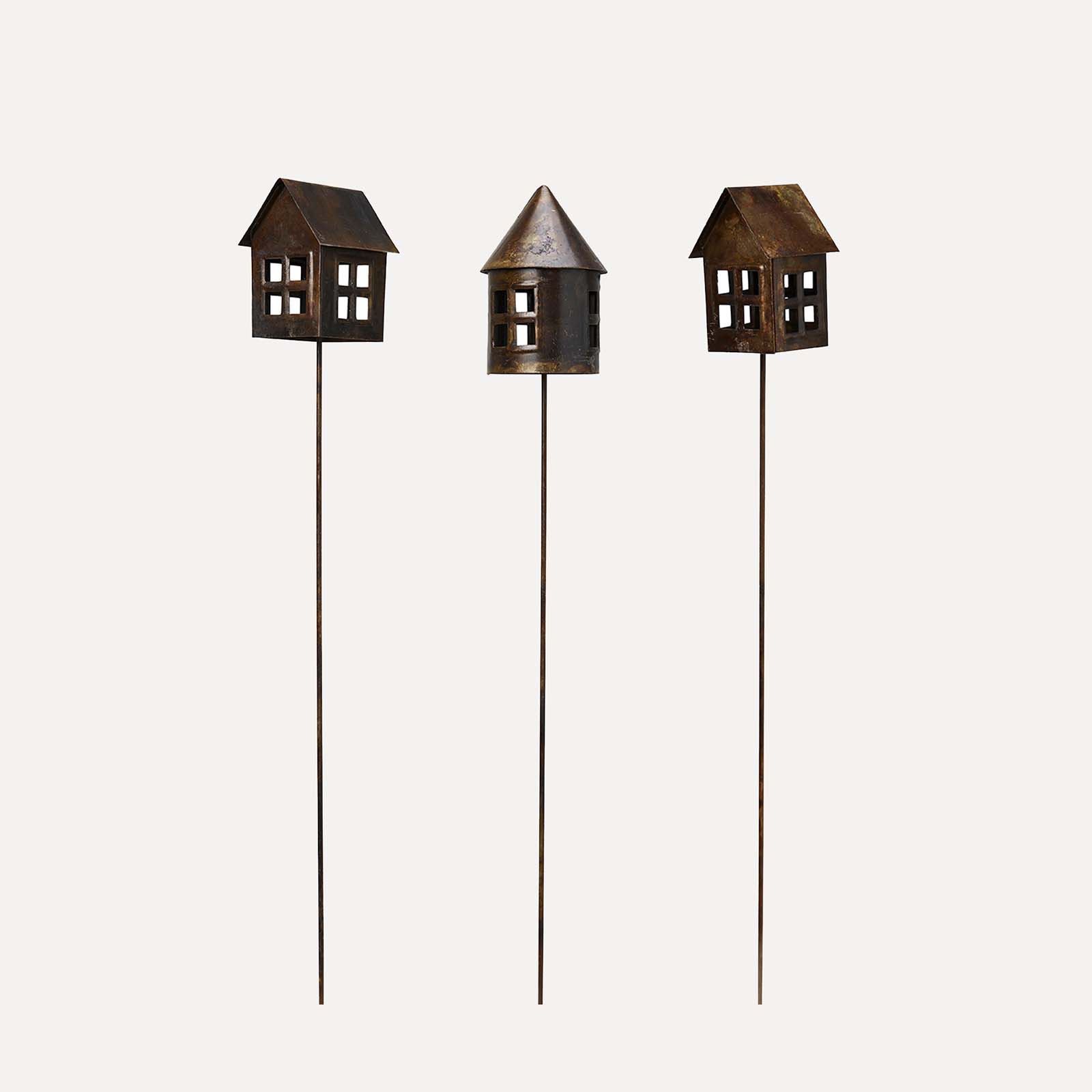 Dekostecker Häuser 3er Set - antikbraun