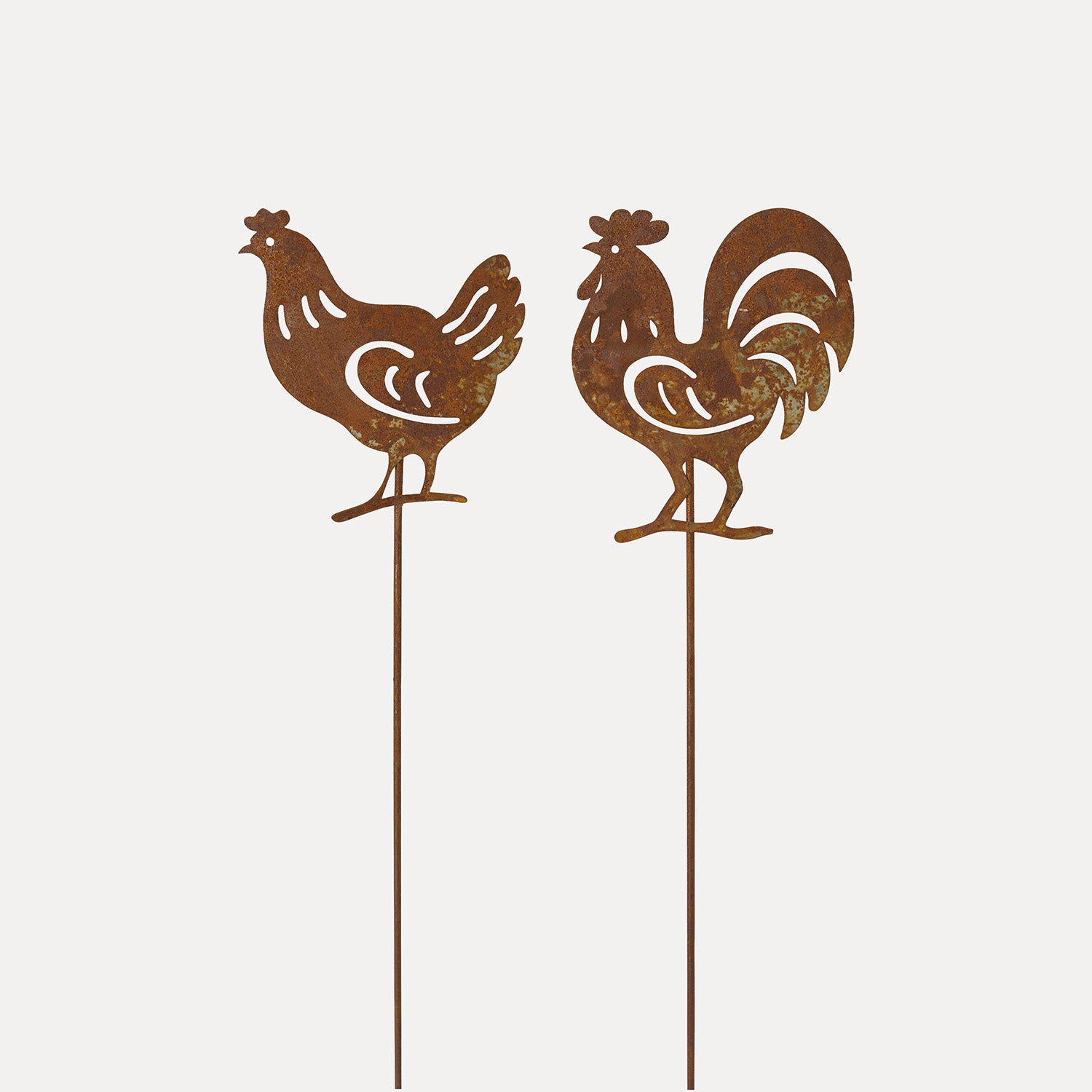 Gartendekoration 2er Set Hahn & Henne - Rost