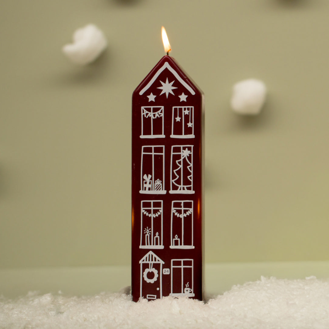 Weihnachtskerze Haus - aubergine