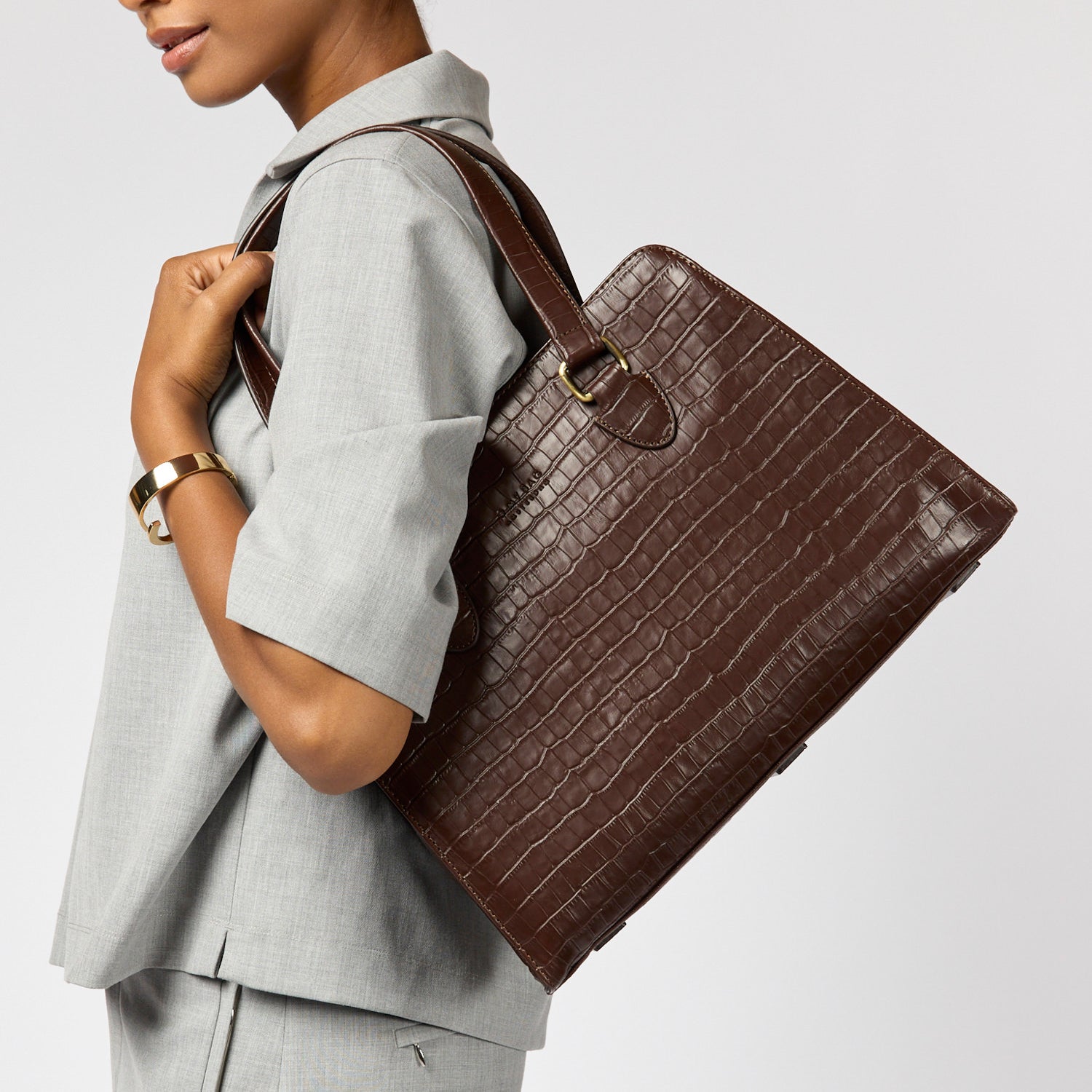 Blair Tasche - Leder Chocolate Croco Print mit 2 Straps