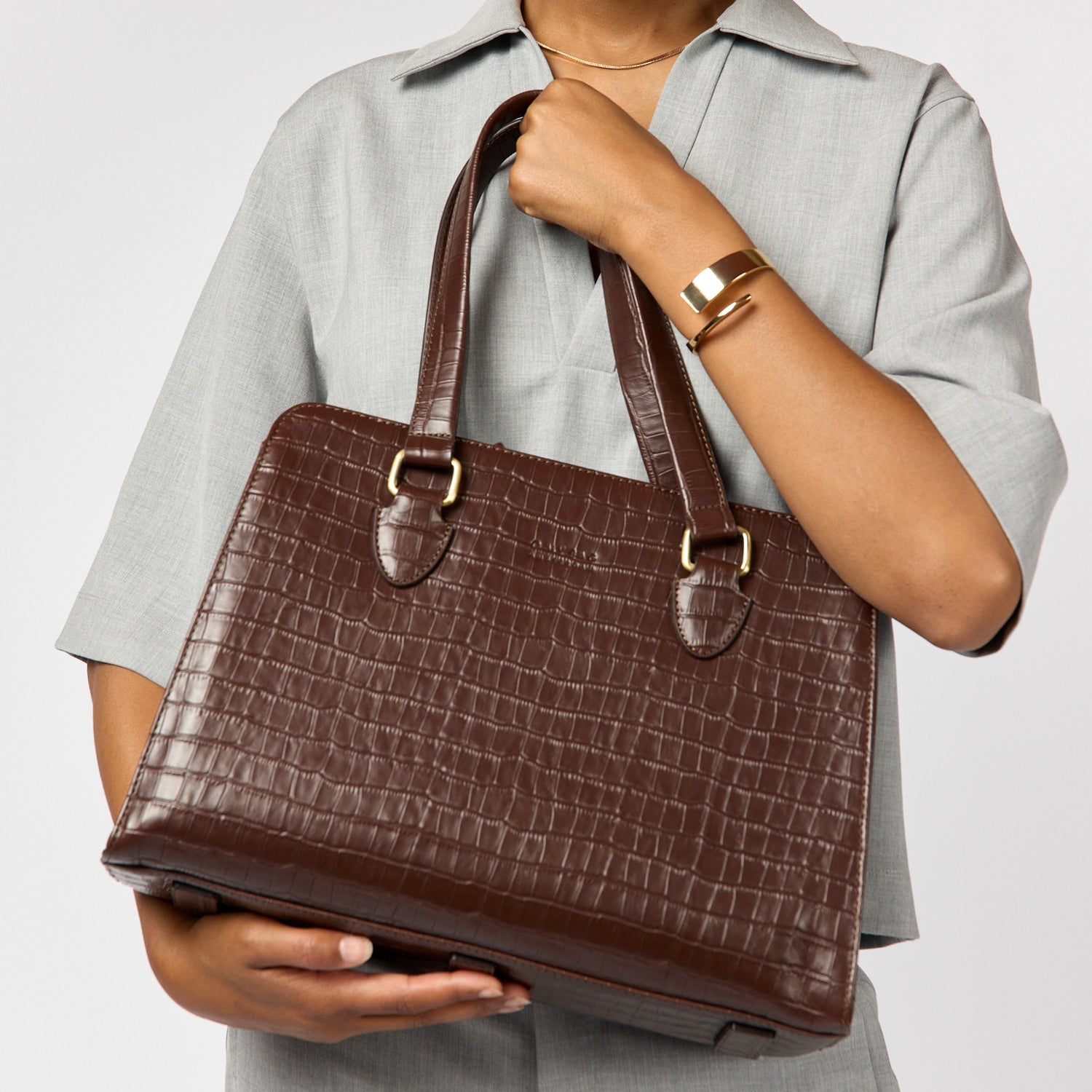 Blair Tasche - Leder Chocolate Croco Print mit 2 Straps