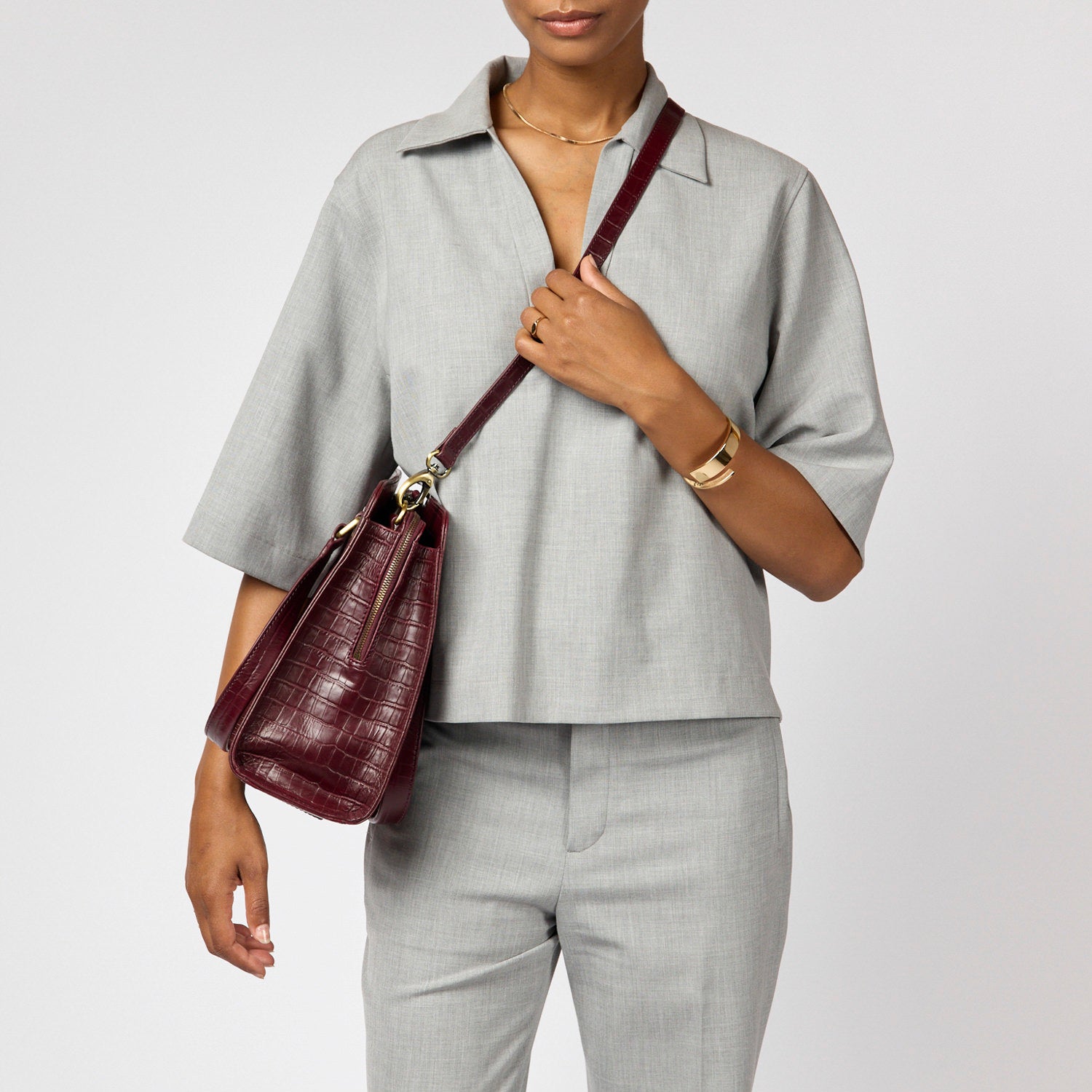 Blair Tasche - Leder Dark Cherry Croco Print mit 2 Straps