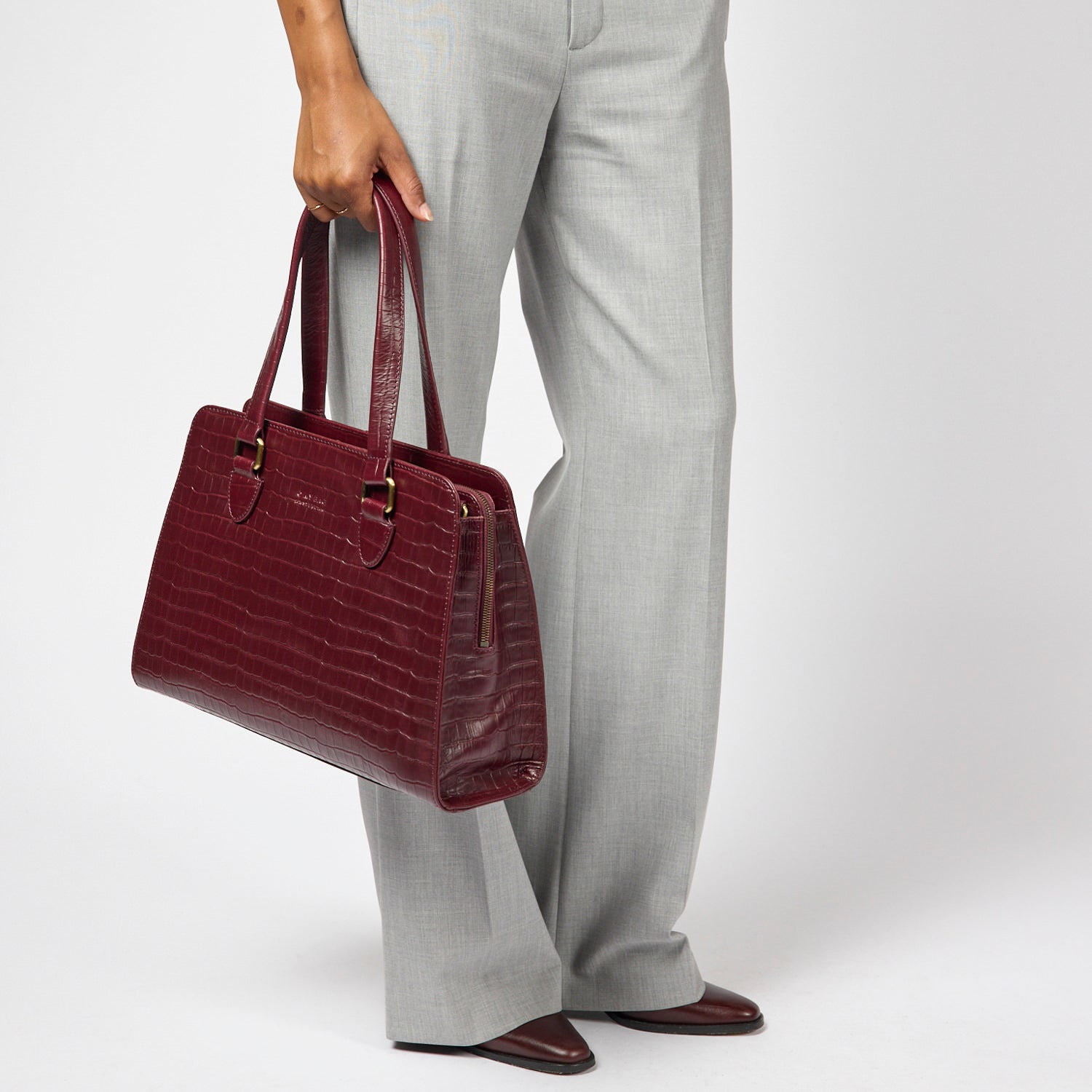Blair Tasche - Leder Dark Cherry Croco Print mit 2 Straps