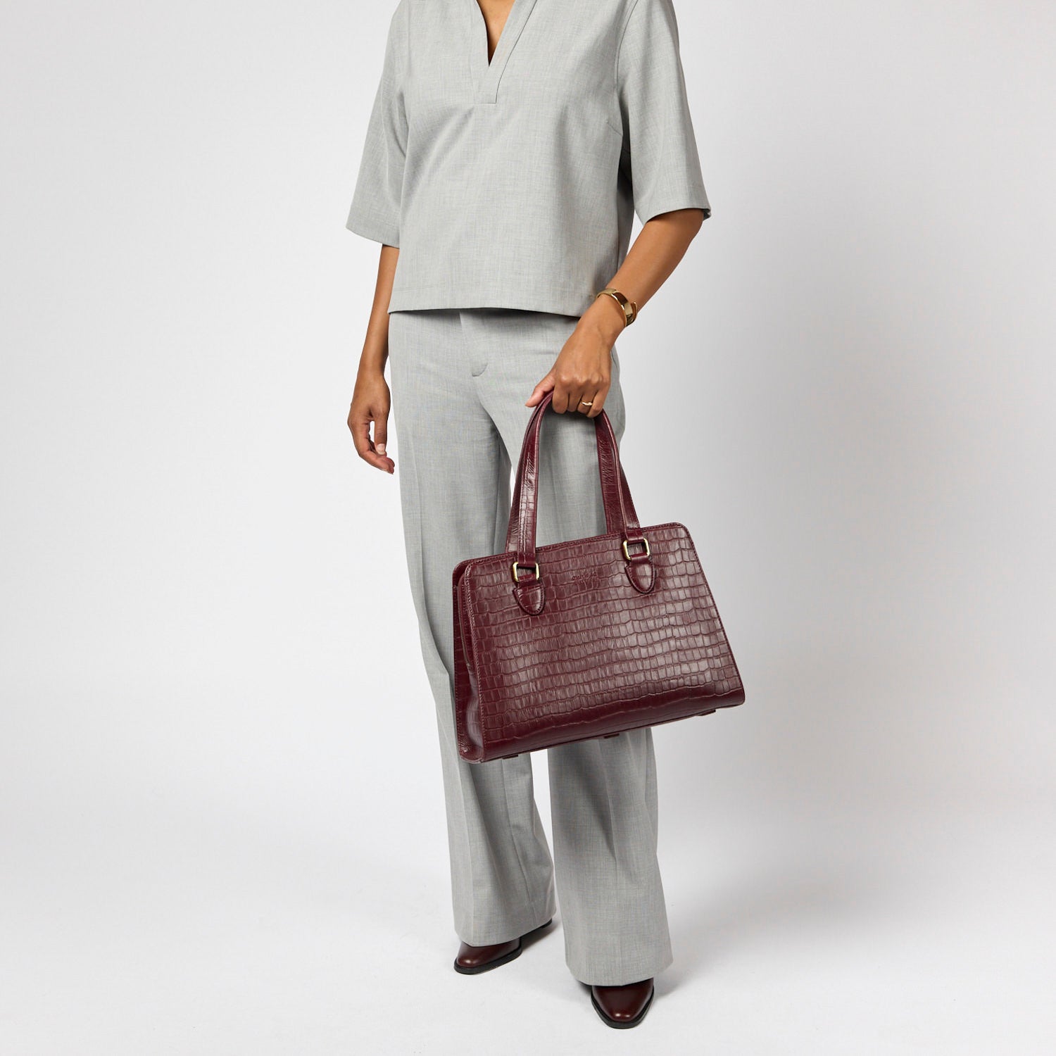 Blair Tasche - Leder Dark Cherry Croco Print mit 2 Straps