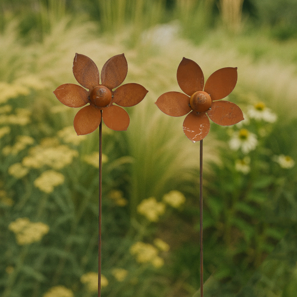 Gartenstecker Blumen 2er Set - rost