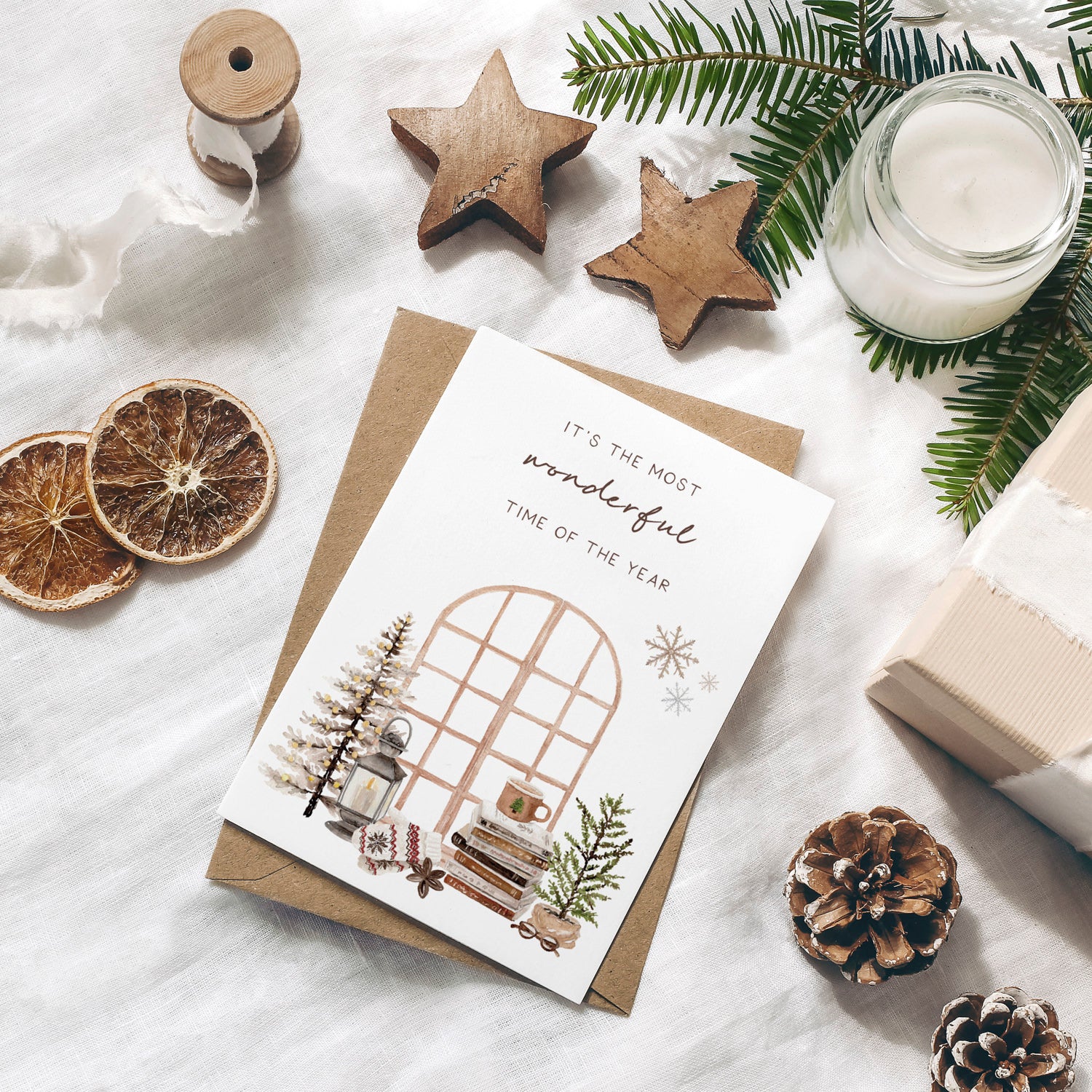 6er Set Weihnachtskarten A6 auf Strukturpapier - cozy