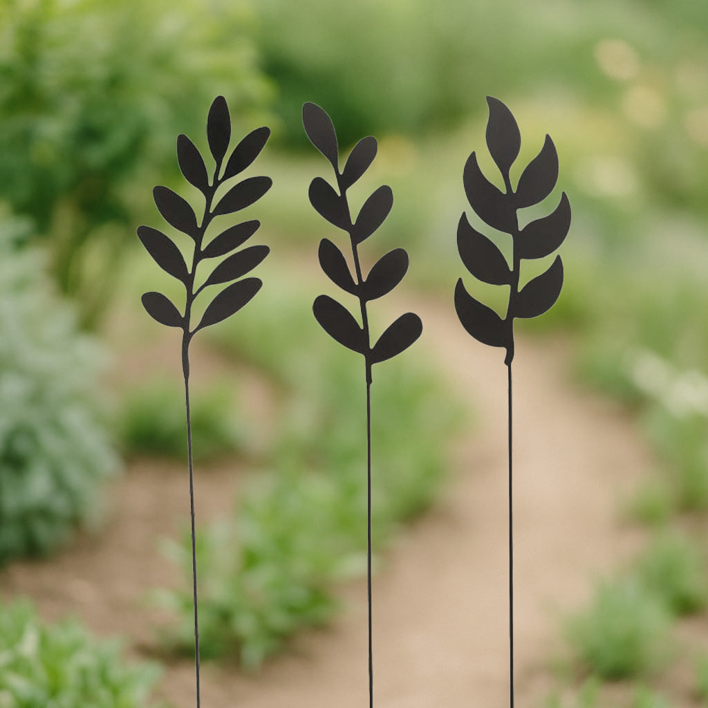 Gartenstecker Blätterzweig 3er Set - schwarz