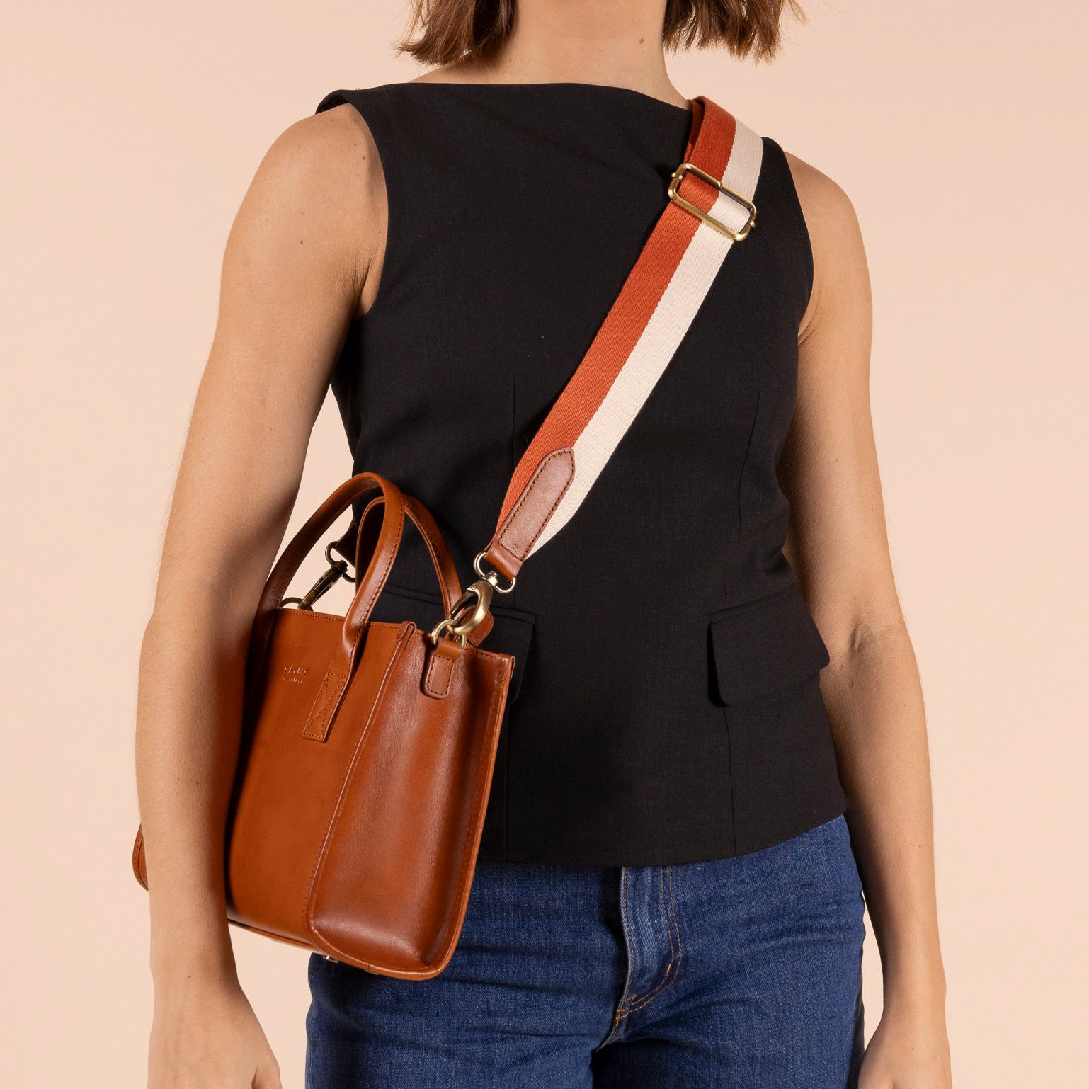 Jackie Midi Tasche - Leder Cognac