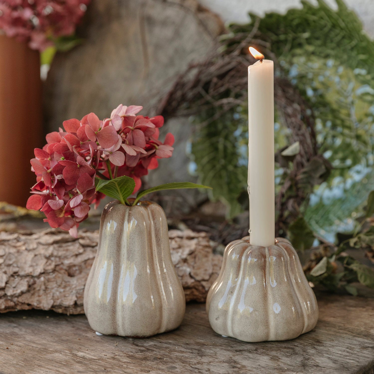 Kerzenhalter/Vase Kürbis Judy - beige melange