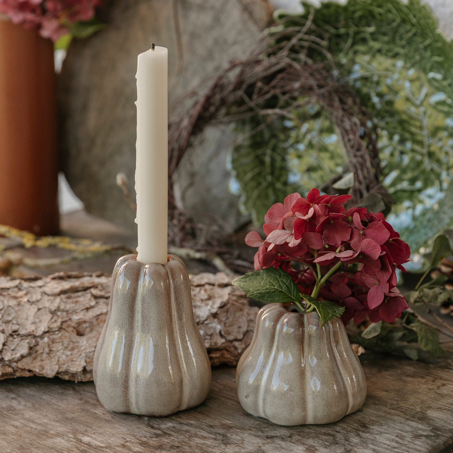 Kerzenhalter/Vase Kürbis Judy - beige melange