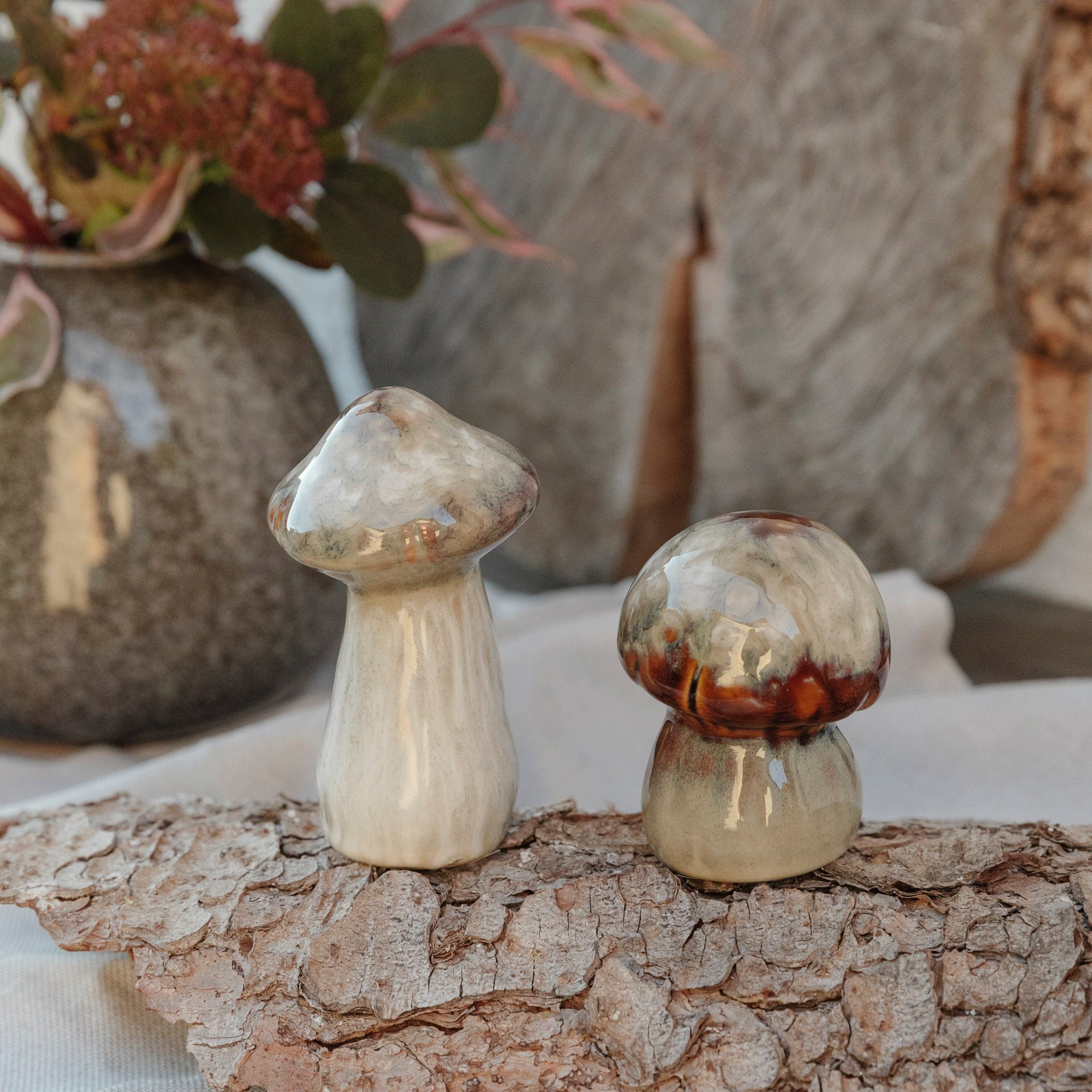 Pilz aus Keramik 2er Set - natur