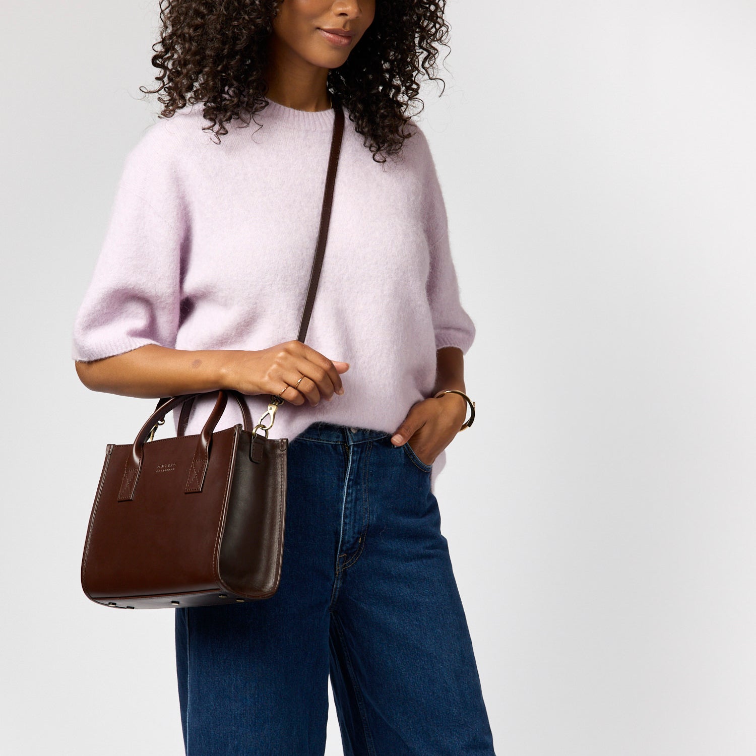 Jackie Midi Tasche - Leder Chocolate mit 2 Straps