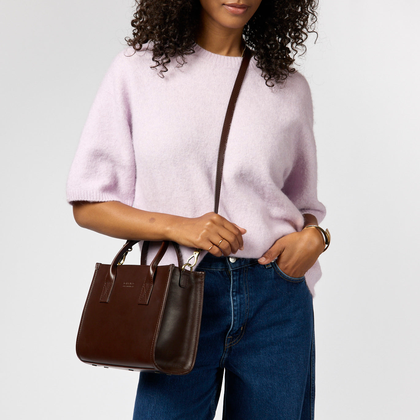 Jackie Midi Tasche - Leder Chocolate mit 2 Straps