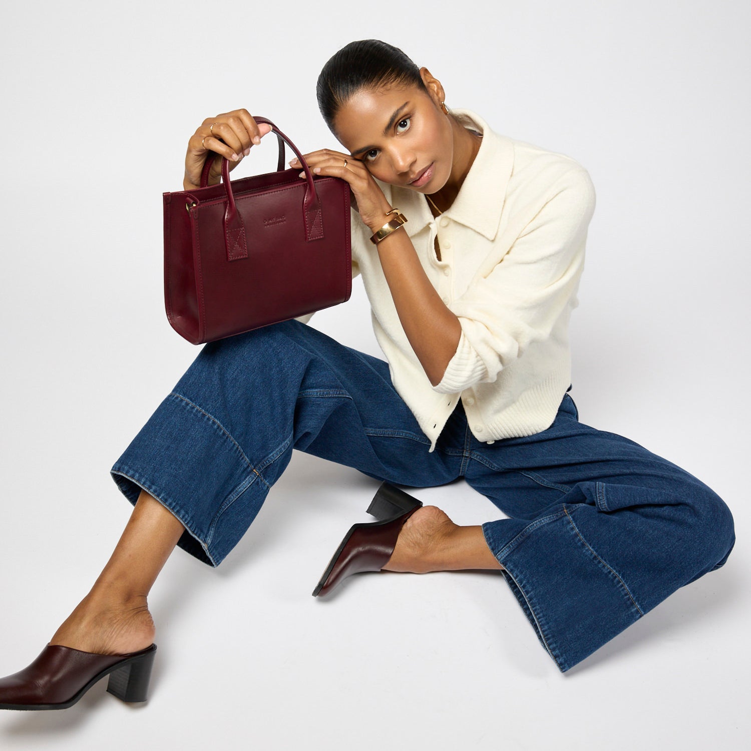 Jackie Midi Tasche - Leder Dark Cherry mit 2 Straps