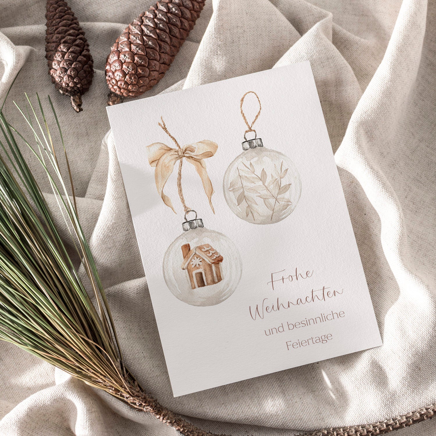 Weihnachtskarte auf Strukturpapier Kugeln A6