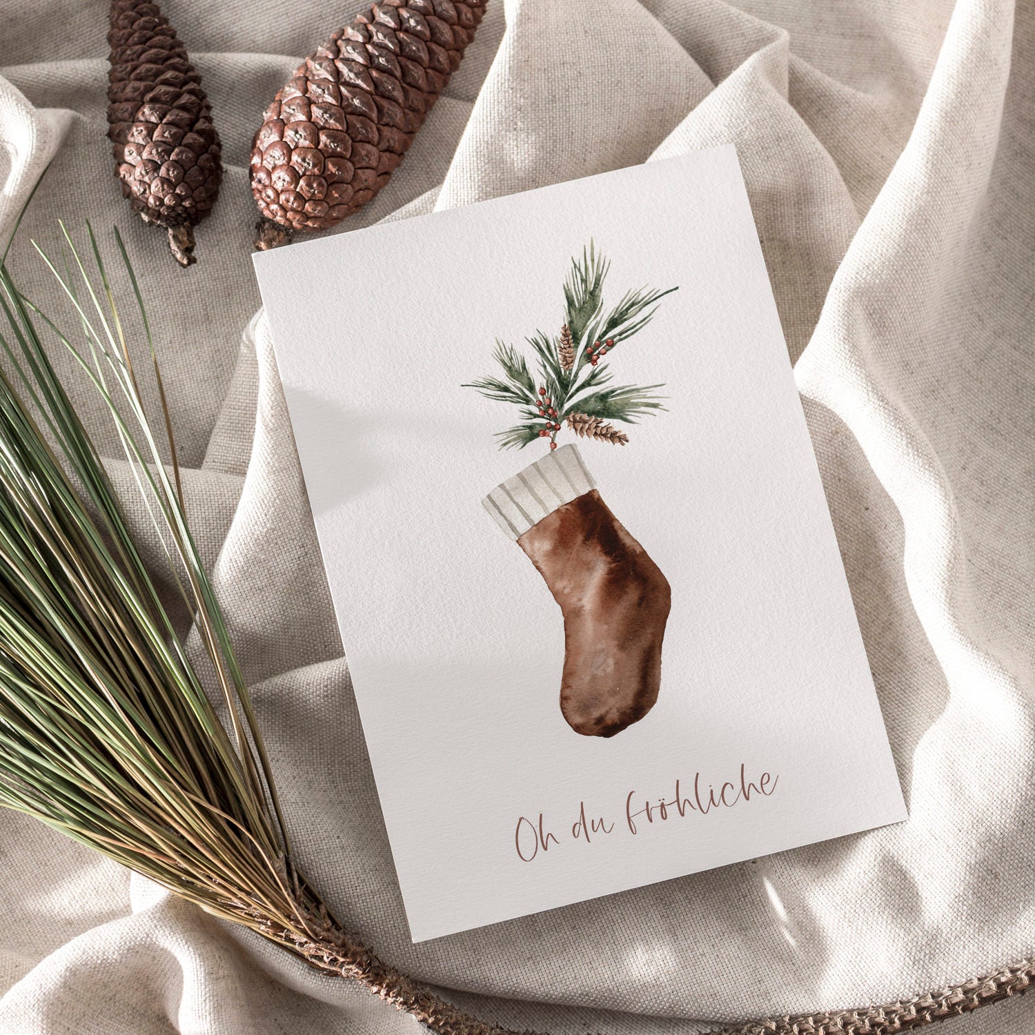 Weihnachtskarte auf Strukturpapier Weihnachtsstrumpf A6