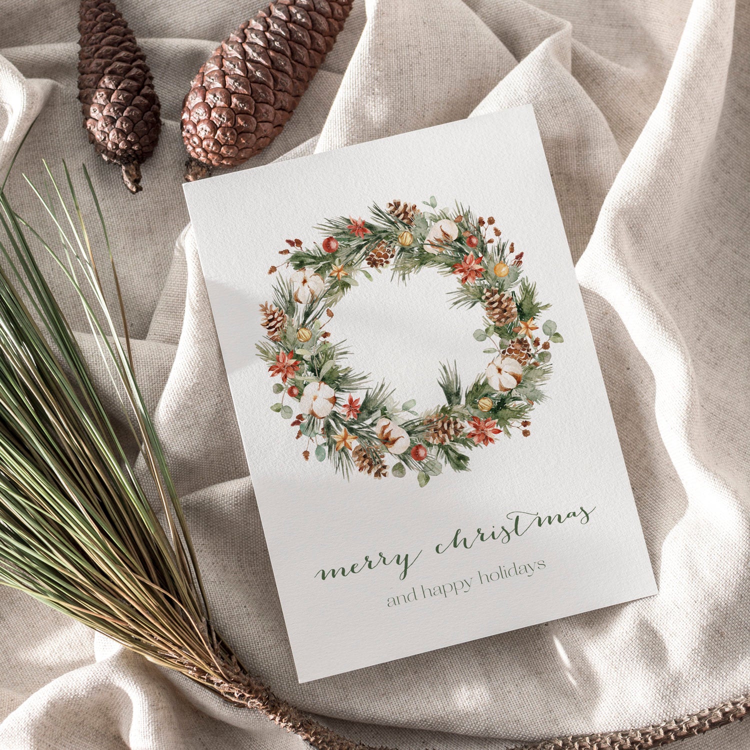 Weihnachtskarte auf Strukturpapier Kranz A6 - Bunt