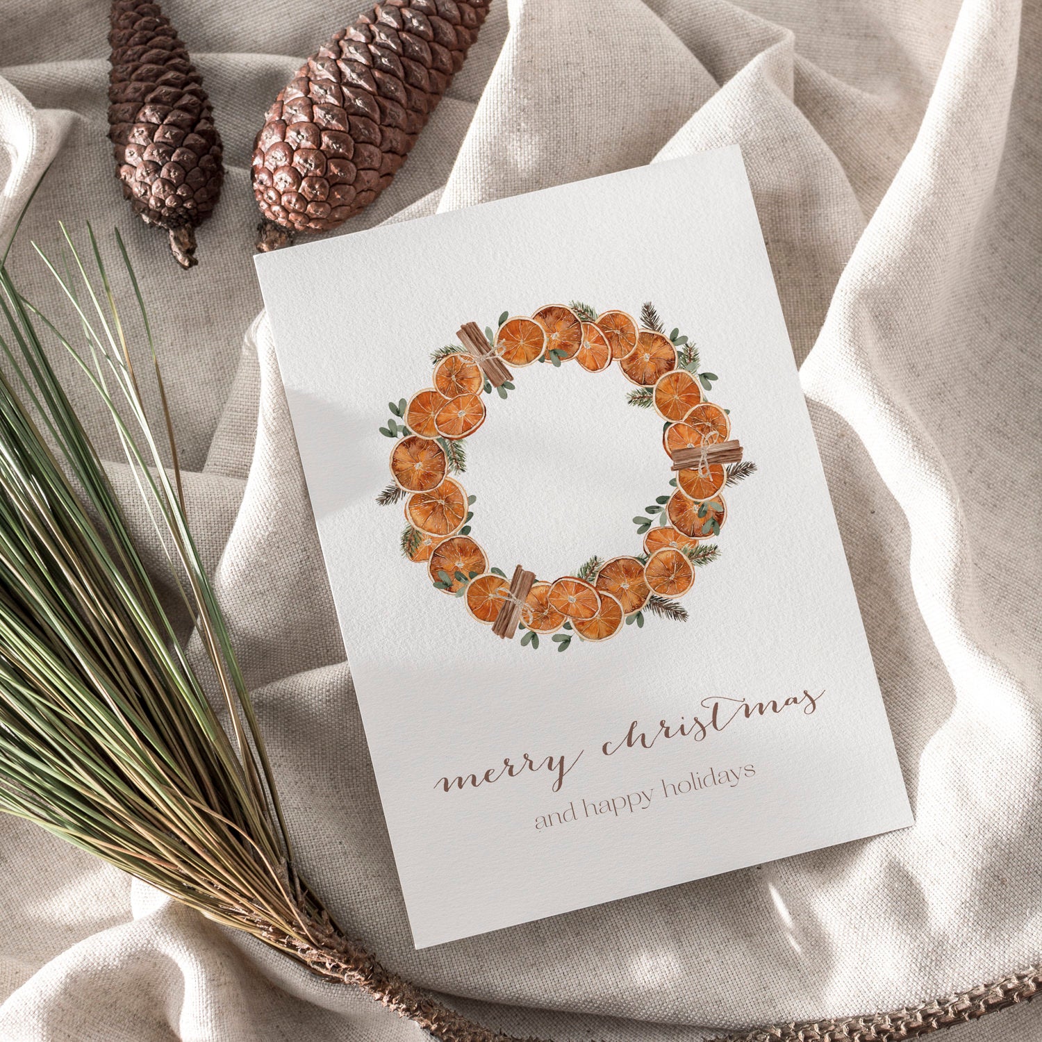 Weihnachtskarte auf Strukturpapier Kranz Orange A6