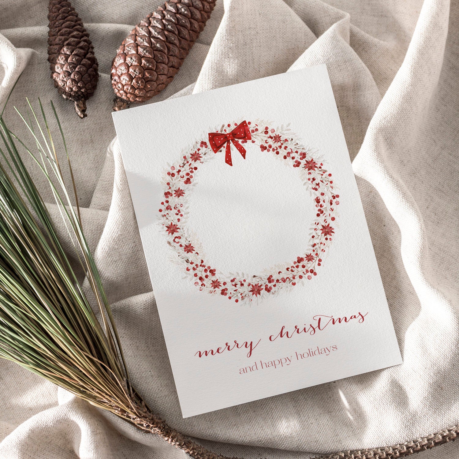 Weihnachtskarte auf Strukturpapier Kranz Rot A6