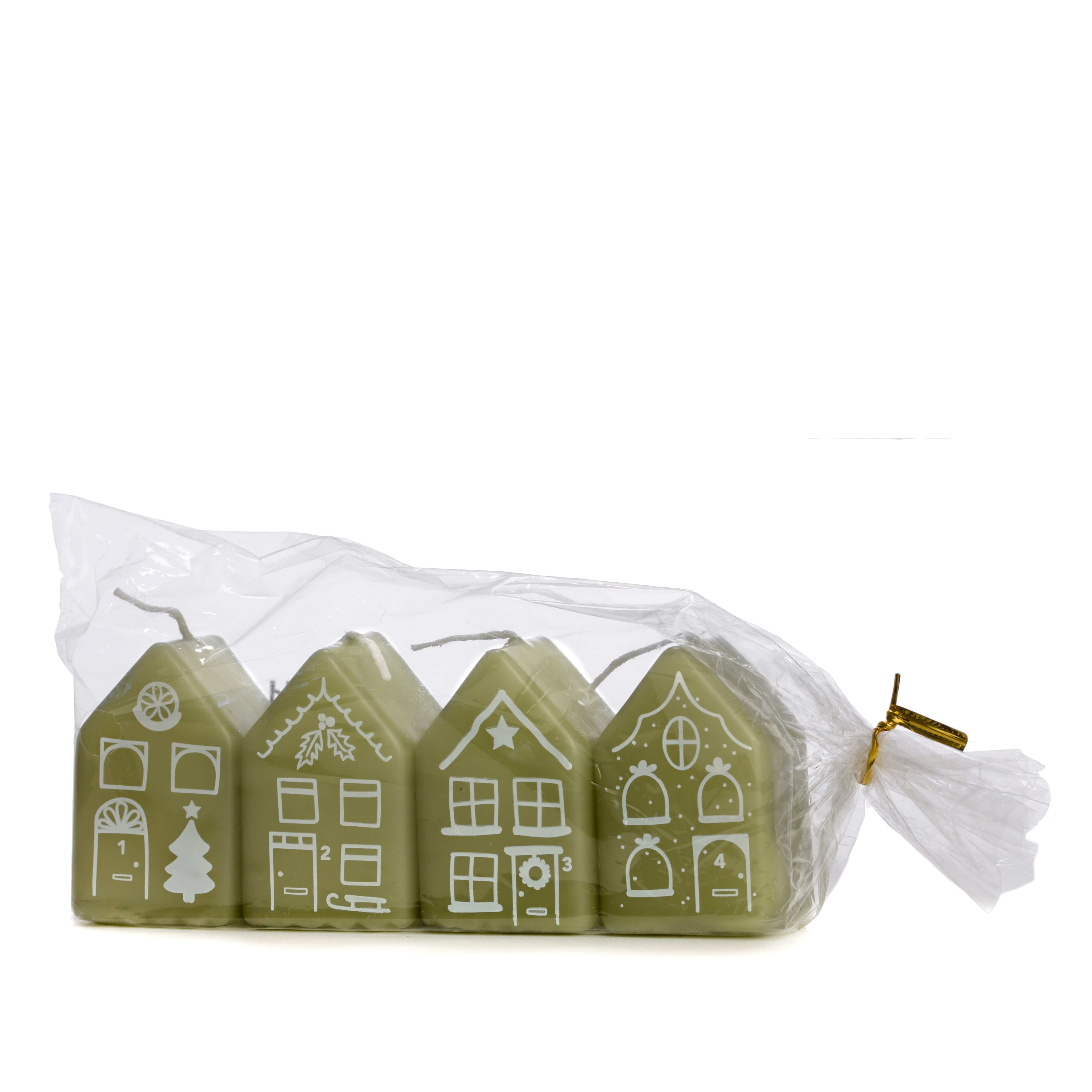Adventskerzen Häuschen 4er Set - eucalyptus