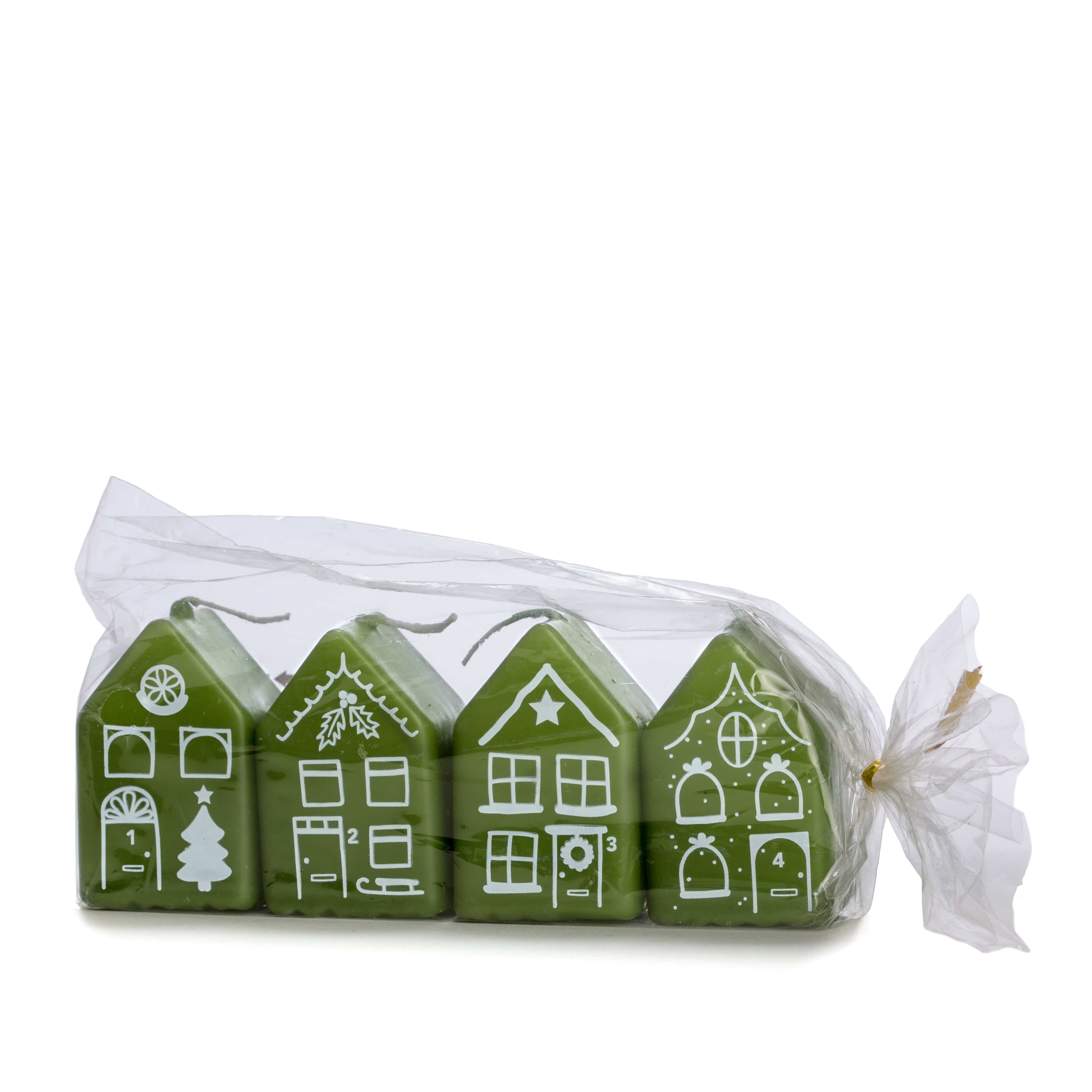 Adventskerzen Häuschen 4er Set - grün