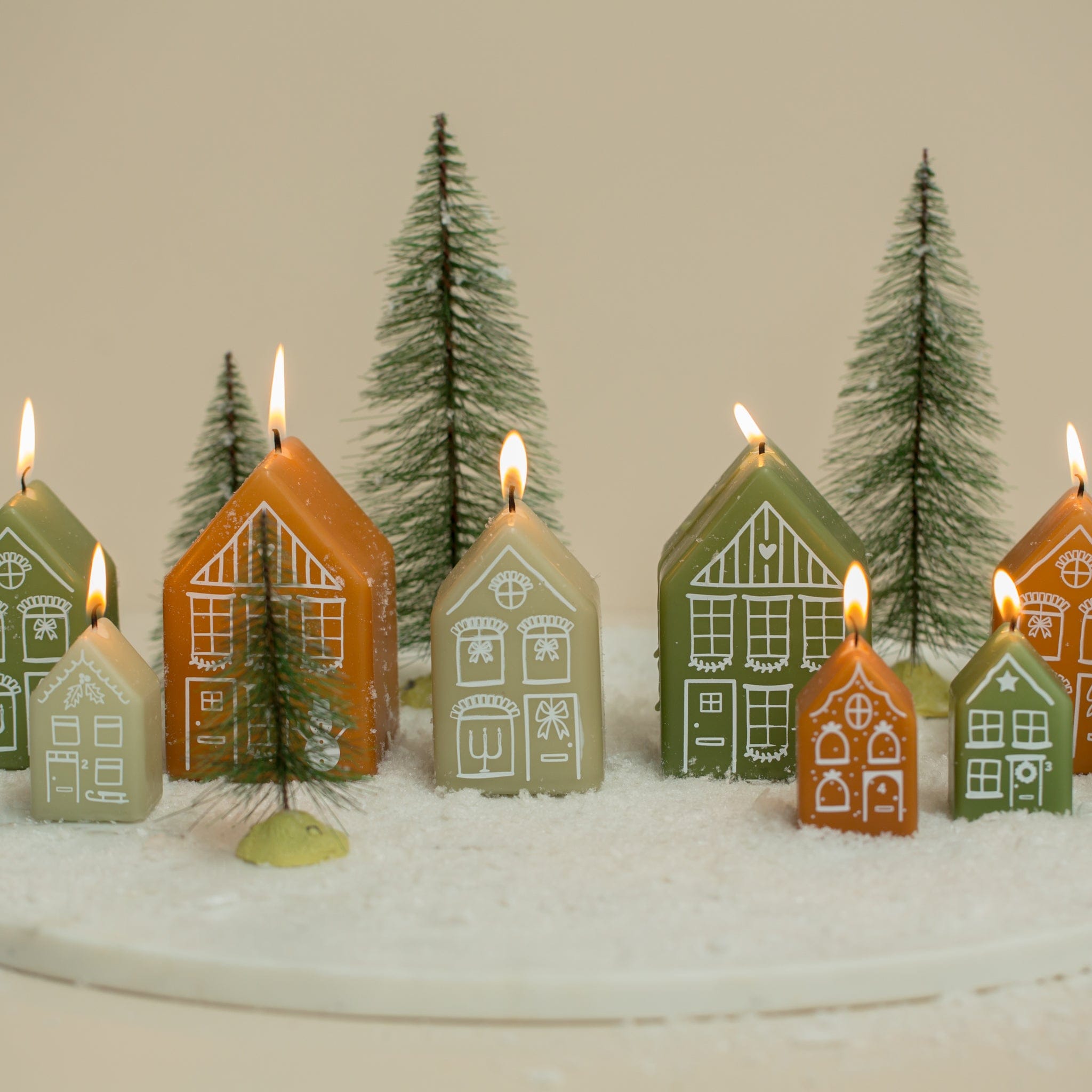 Adventskerzen Häuschen 4er Set - eucalyptus