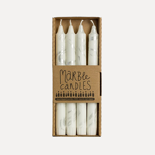 Stabkerzen marmoriert 4er Set - silber