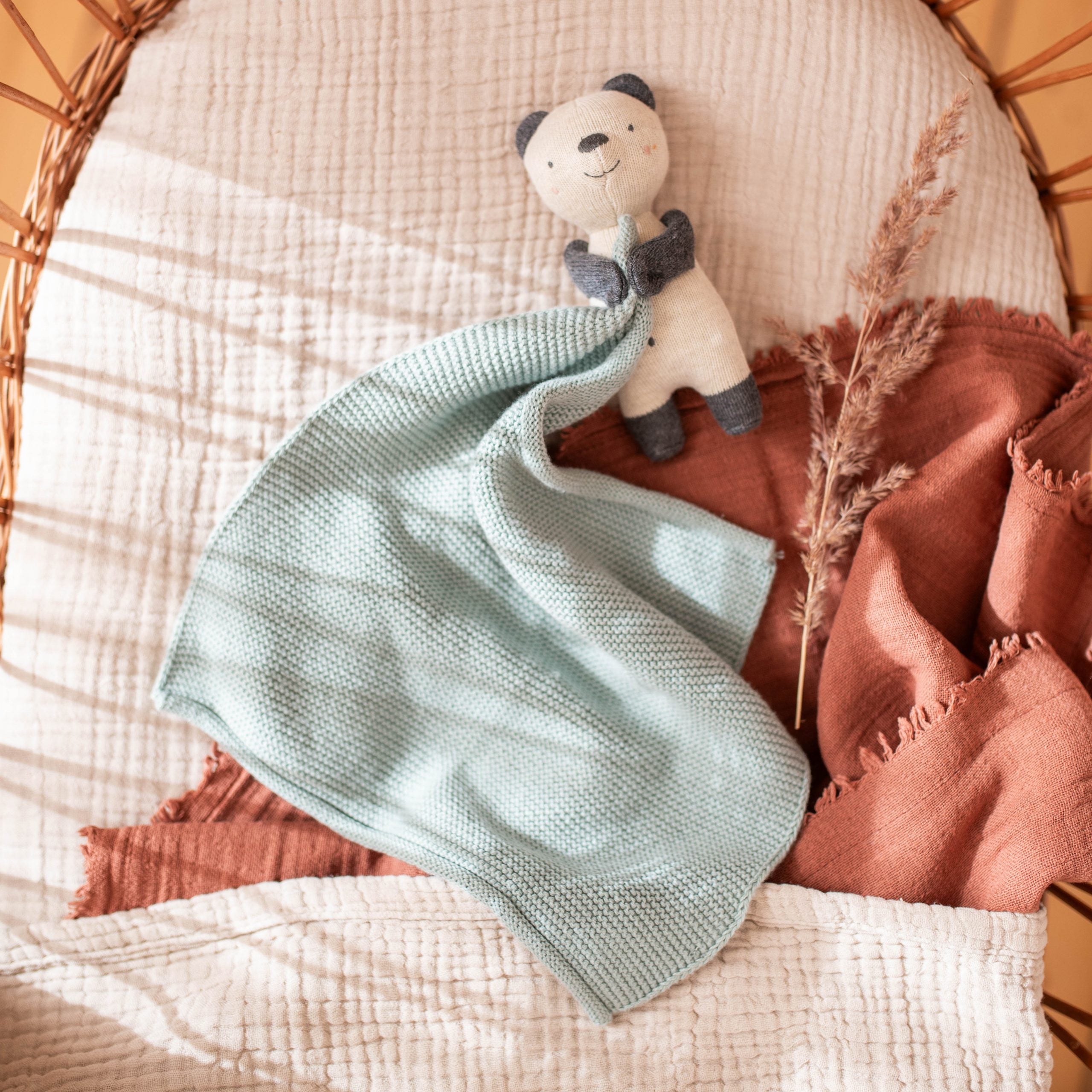 Kuscheltuch Panda - hellblau