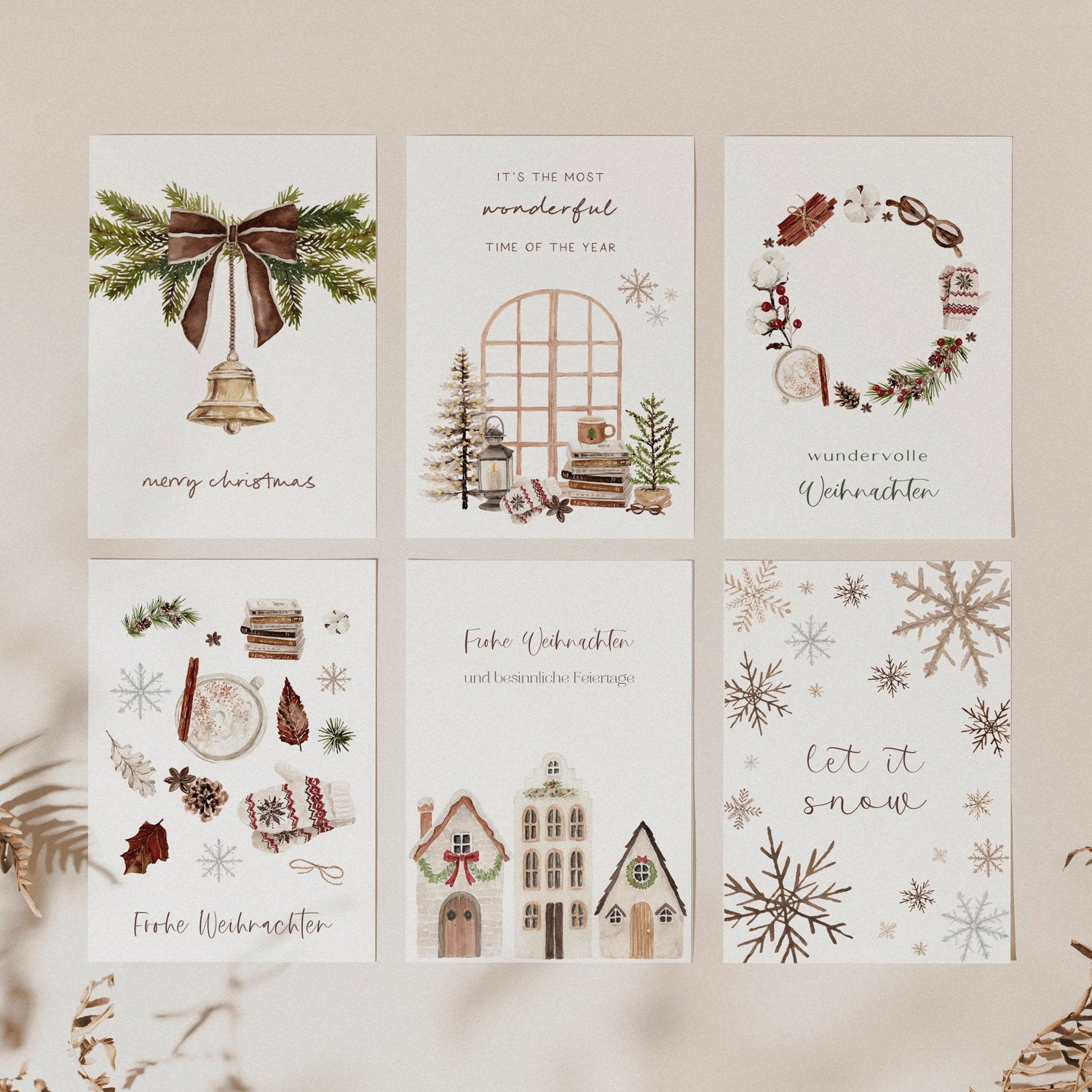 6er Set Weihnachtskarten A6 auf Strukturpapier - cozy