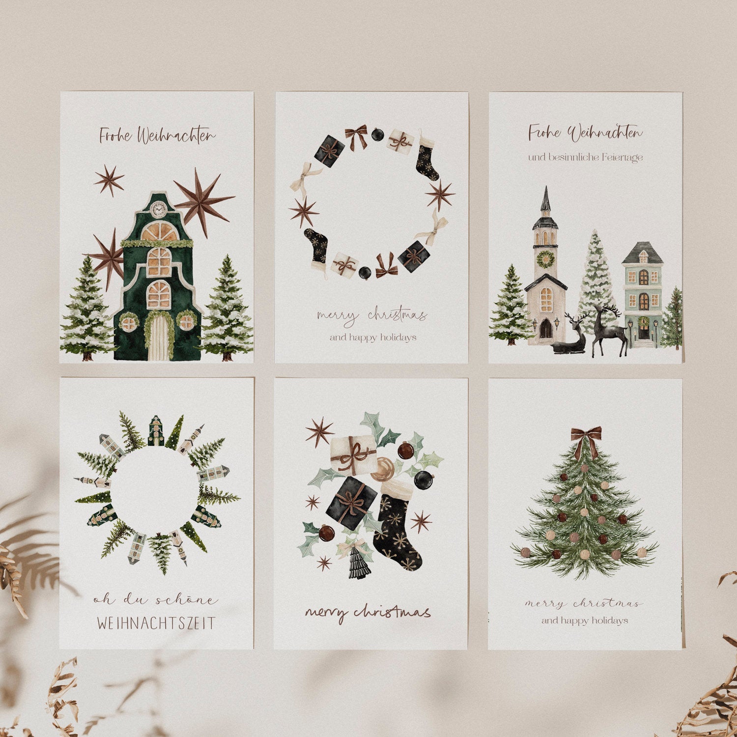 6er Set Weihnachtskarten A6 auf Strukturpapier - velvet