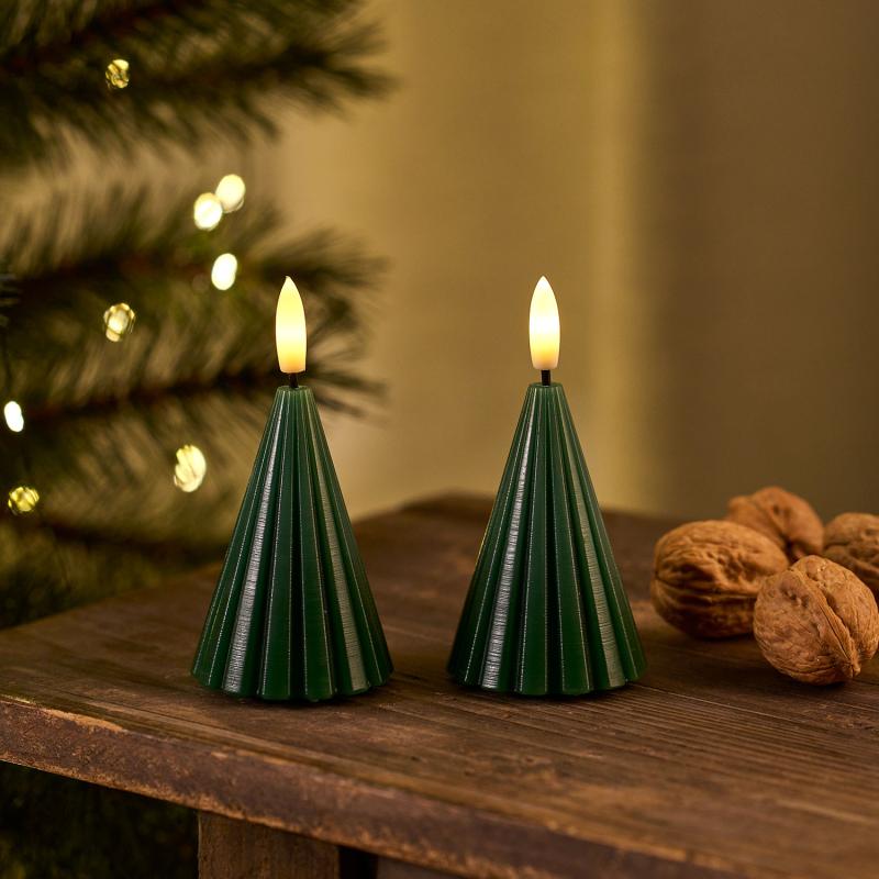 B-Ware LED-Kerze Tannenbaum Laura 2er Set - dunkelgrün