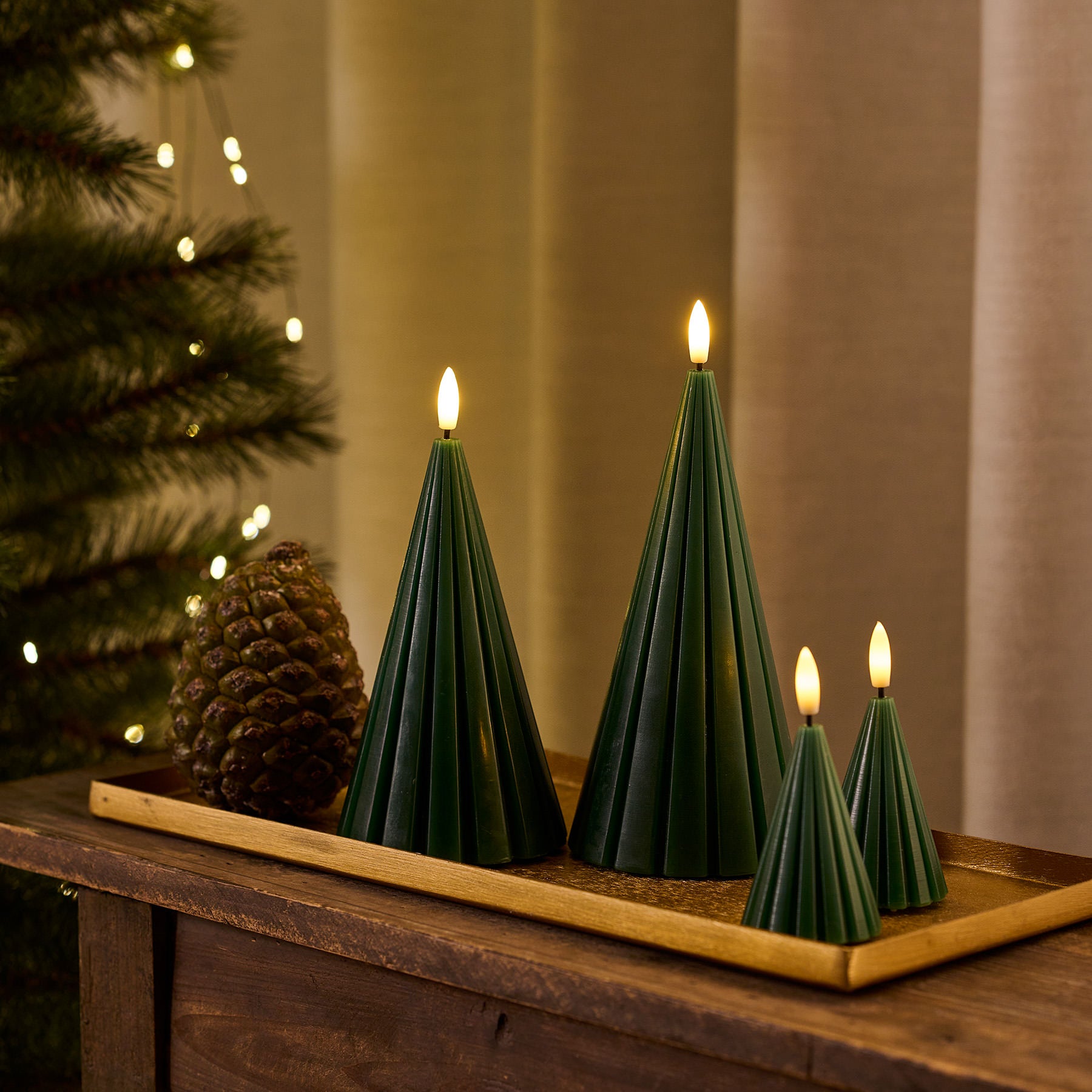 B-Ware LED-Kerze Tannenbaum Laura 2er Set - dunkelgrün