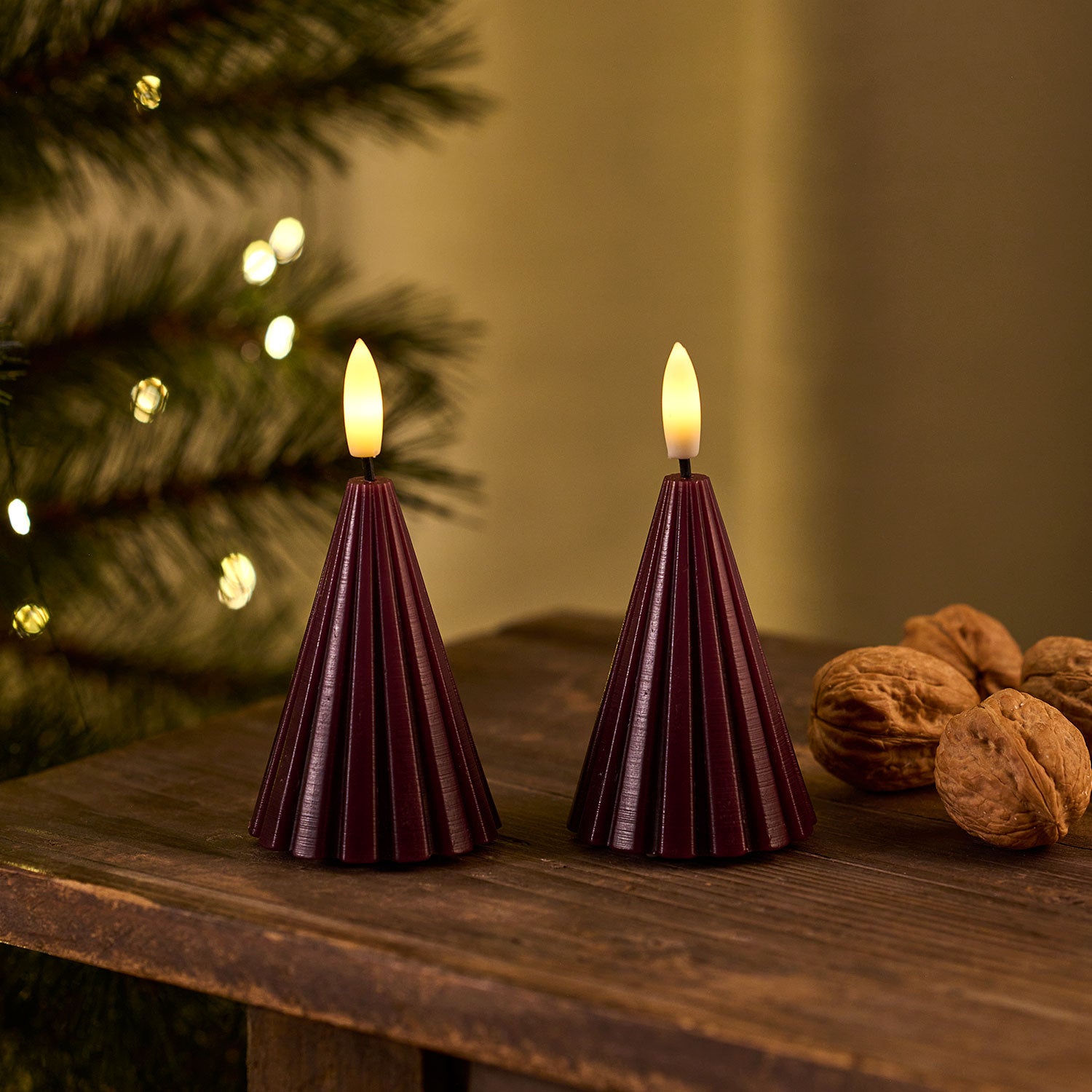 B-Ware LED-Kerze Tannenbaum Laura 2er Set - dunkelrot