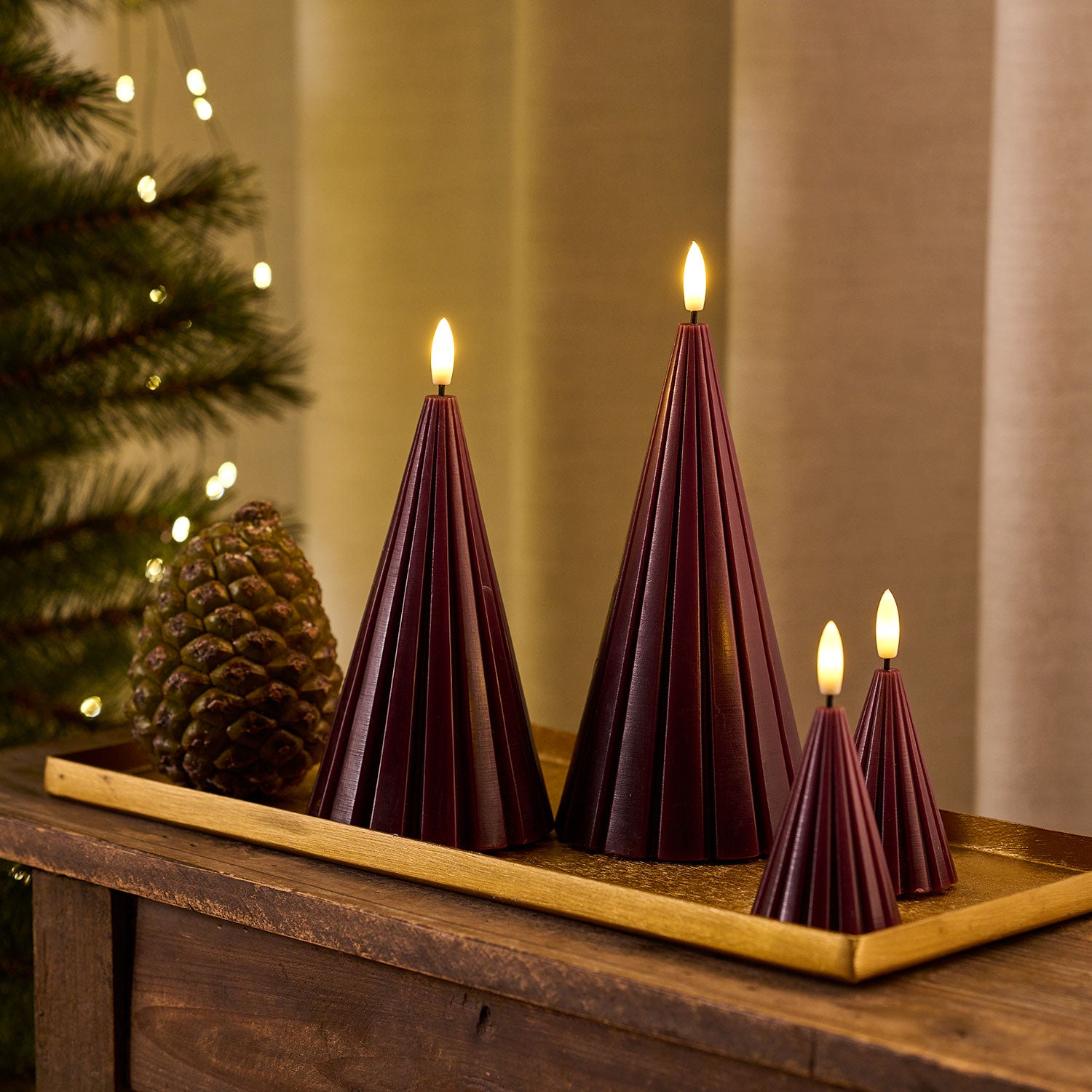 B-Ware LED-Kerze Tannenbaum Laura 2er Set - dunkelrot