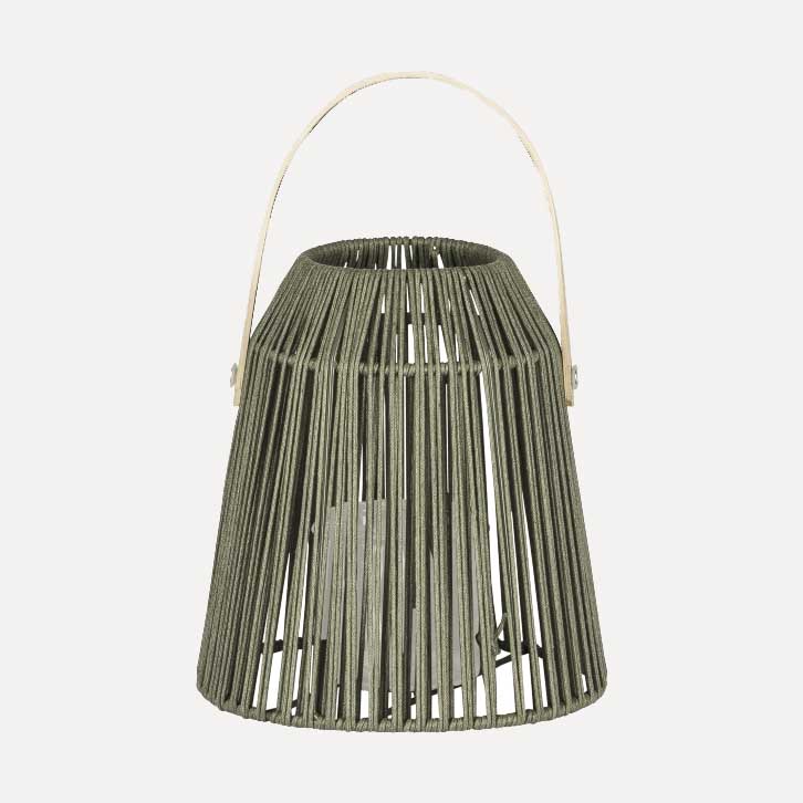 Windlicht mit Baumwollkordel - olive
