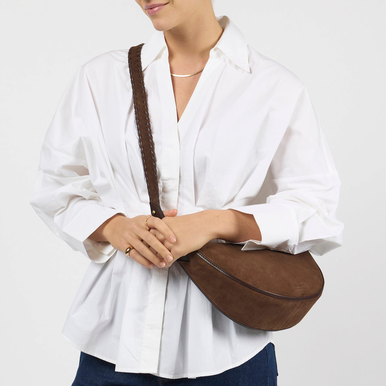 Leo Tasche - Suede Leder Chocolate Crossbody Strap