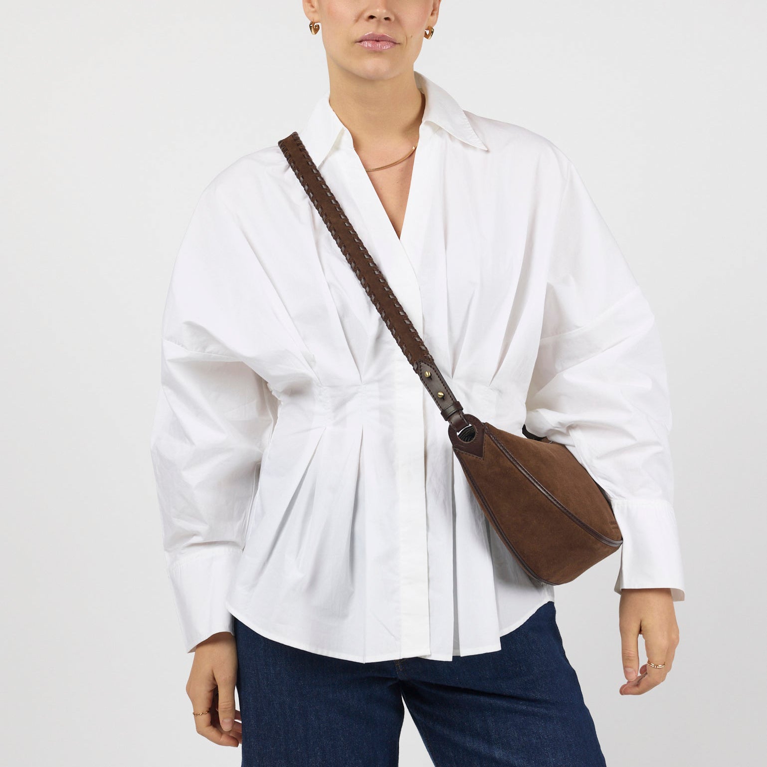 Leo Tasche - Suede Leder Chocolate Crossbody Strap