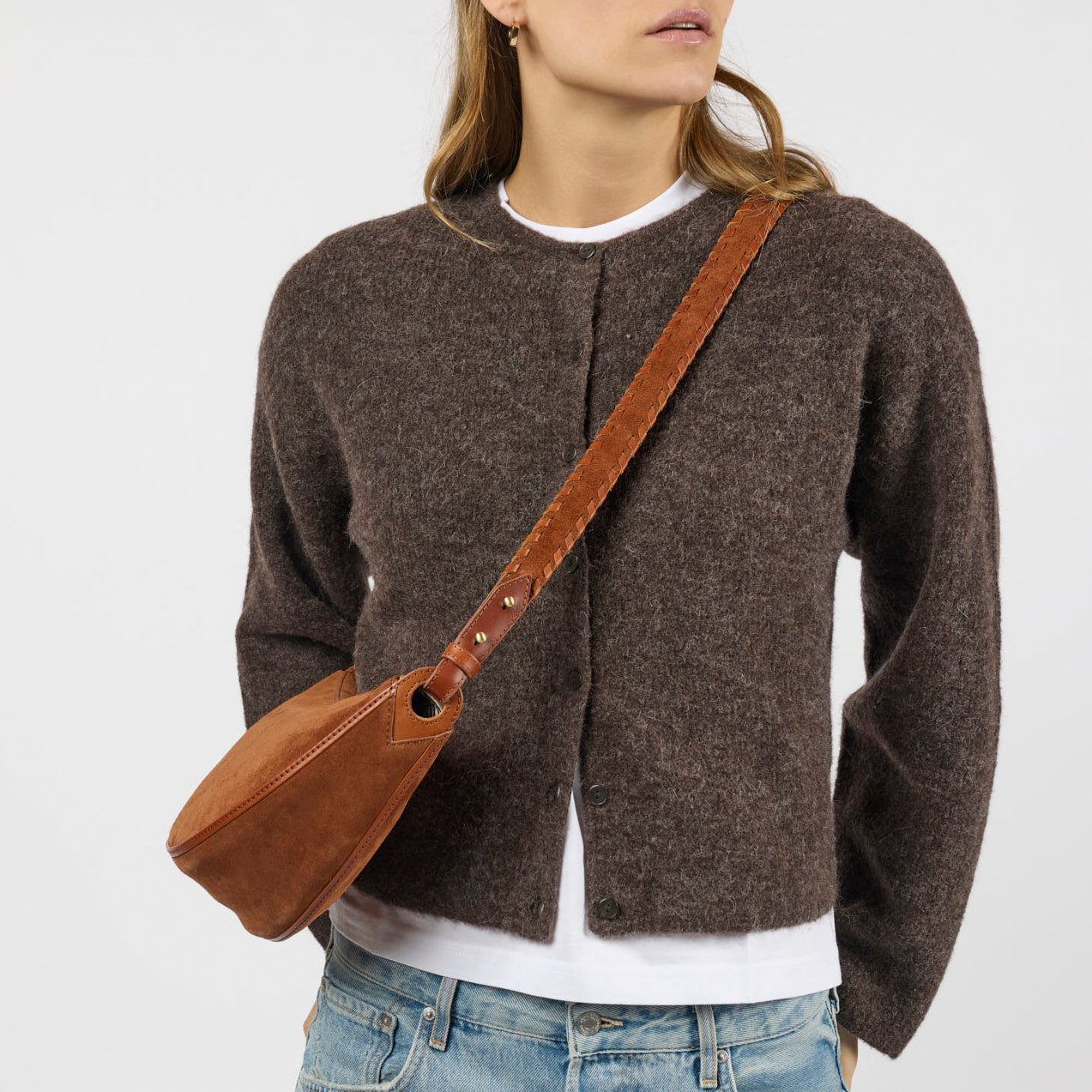 Leo Tasche - Suede Leder Cognac Crossbody Strap
