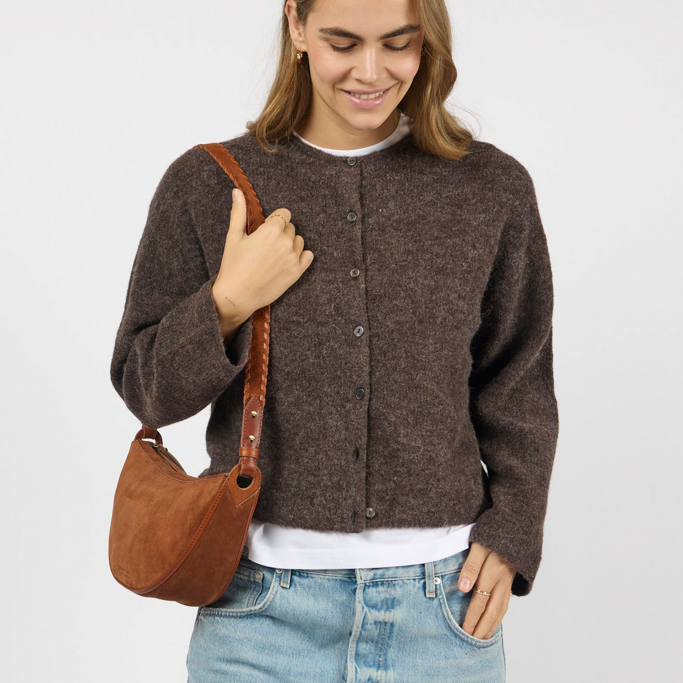 Leo Tasche - Suede Leder Cognac Crossbody Strap