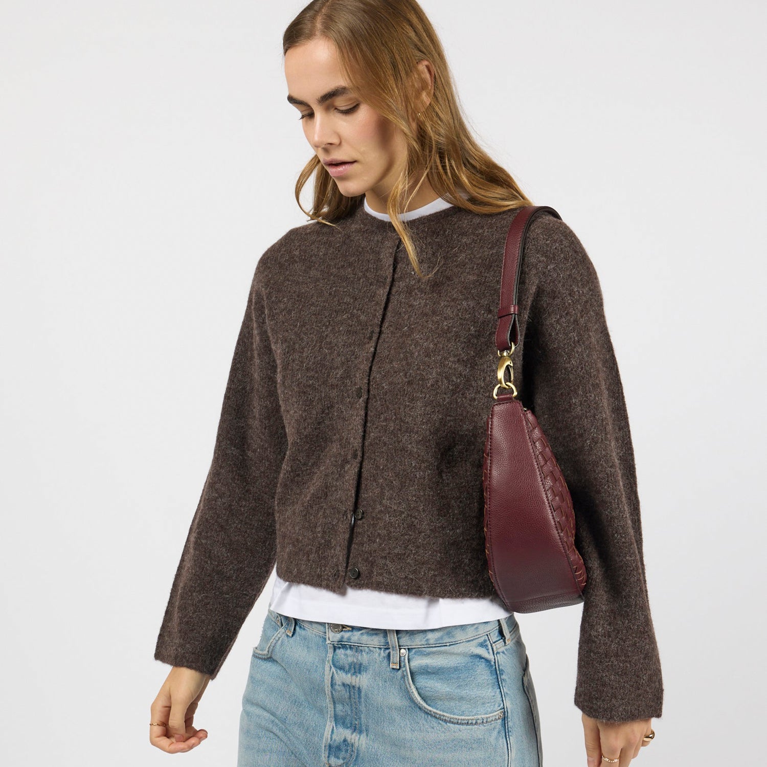 Leo Tasche - Leder Woven Dark Cherry